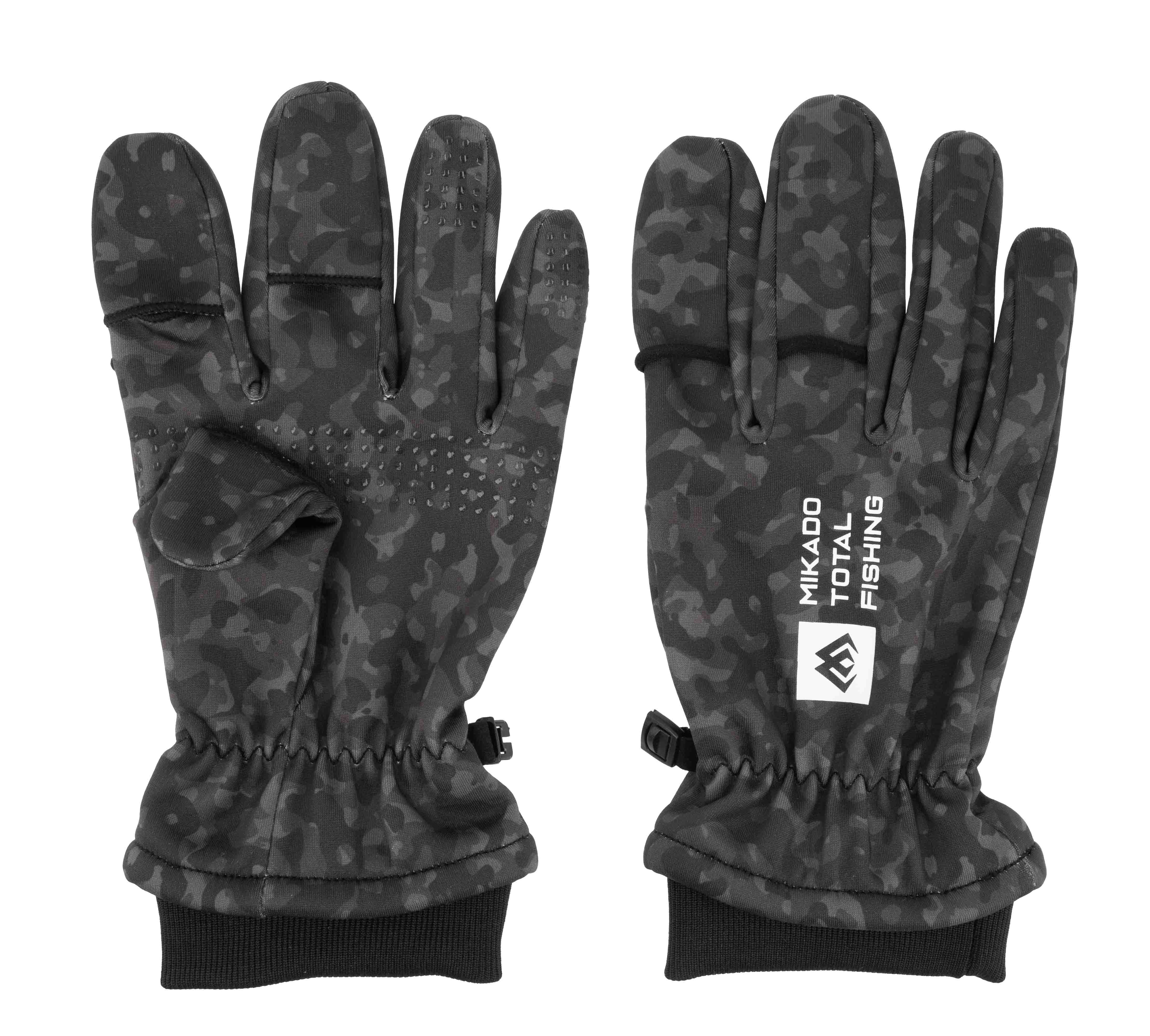 MIKADO Total Fishing Angelhandschuhe Gloves Softshell Black Camo Gr. M,L,XL Рукавички Angeln Outdoor Weiches Softshell