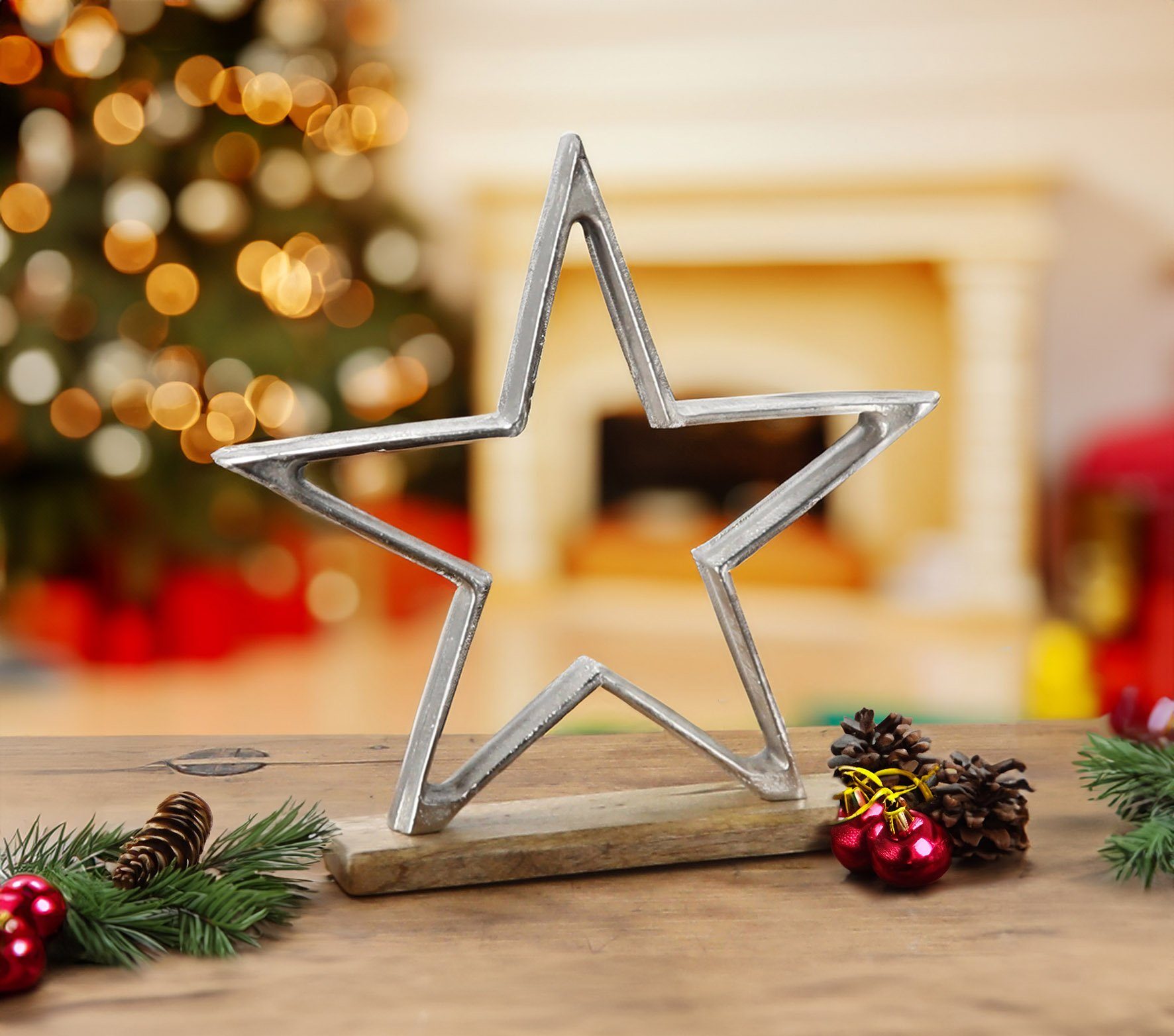 Spetebo Dekoobjekt Aluminium Stern Aufsteller silber mit Fuß - 32 cm (Packu günstig online kaufen