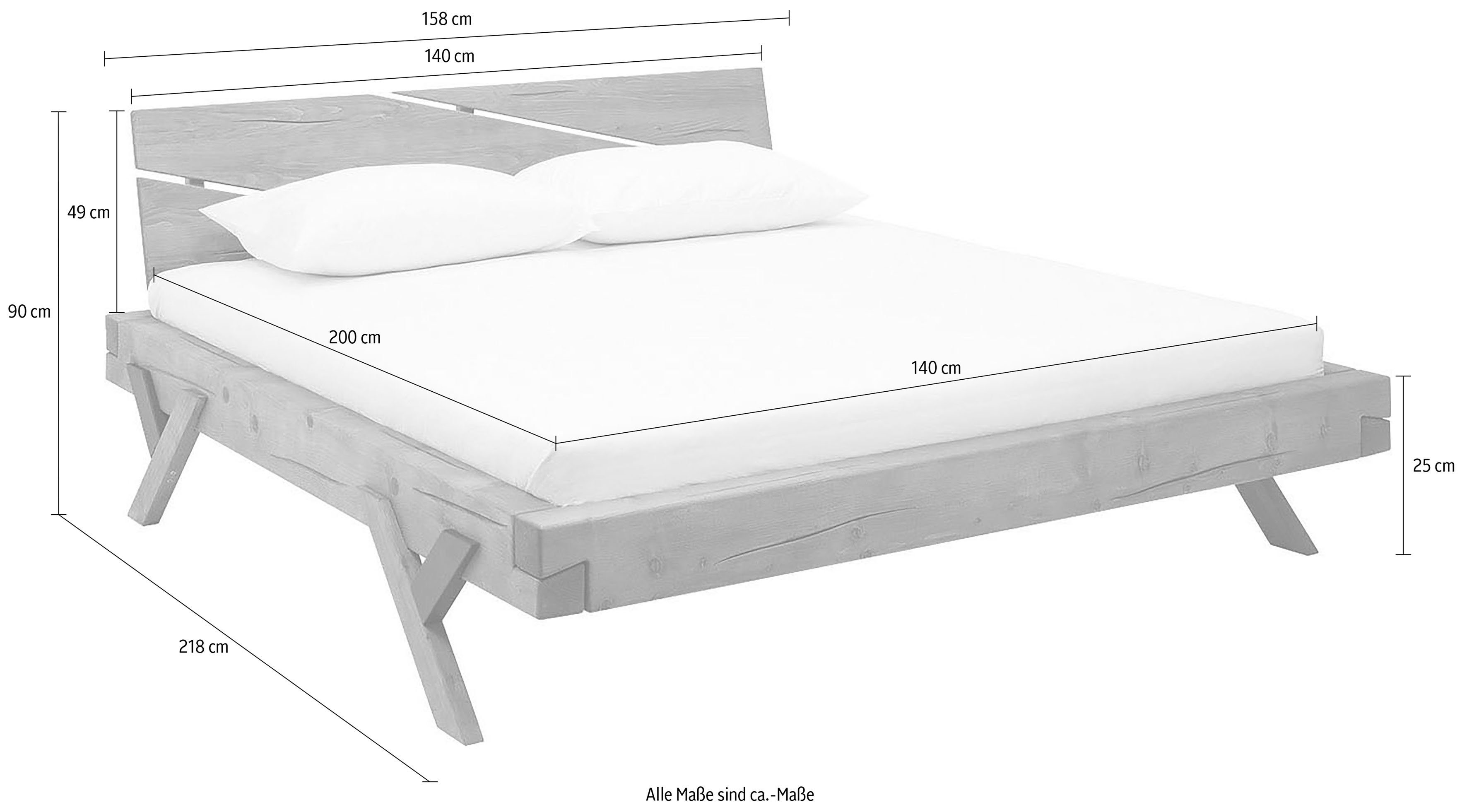 SalesFever Massivholzbett Eik Naturbelassenes Bett, Urige Eleganz trifft moderne Formen - Unikat-Balkenbett