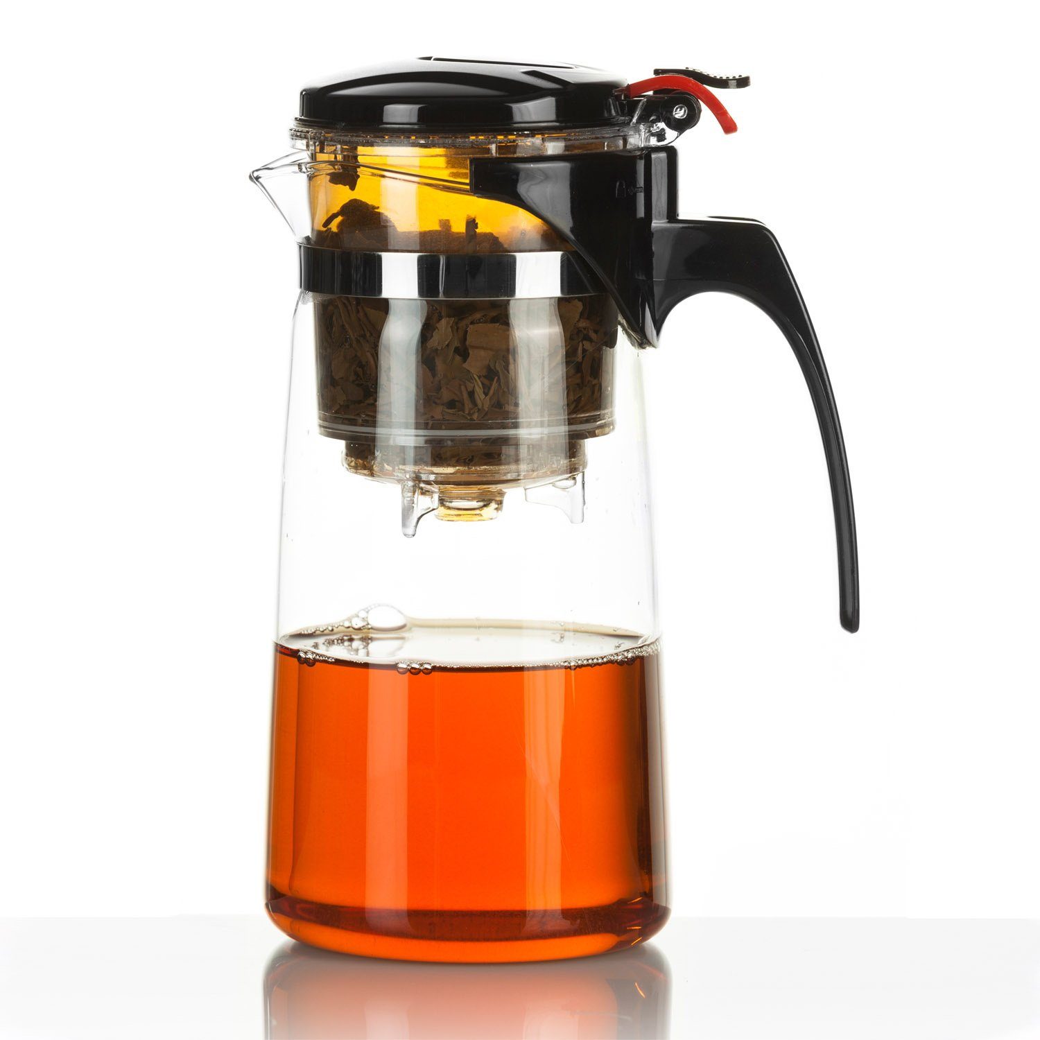 Dimono Teeglas Teekanne Teebereiter mit Filter & Knopf, Tea-Maker 600 ml