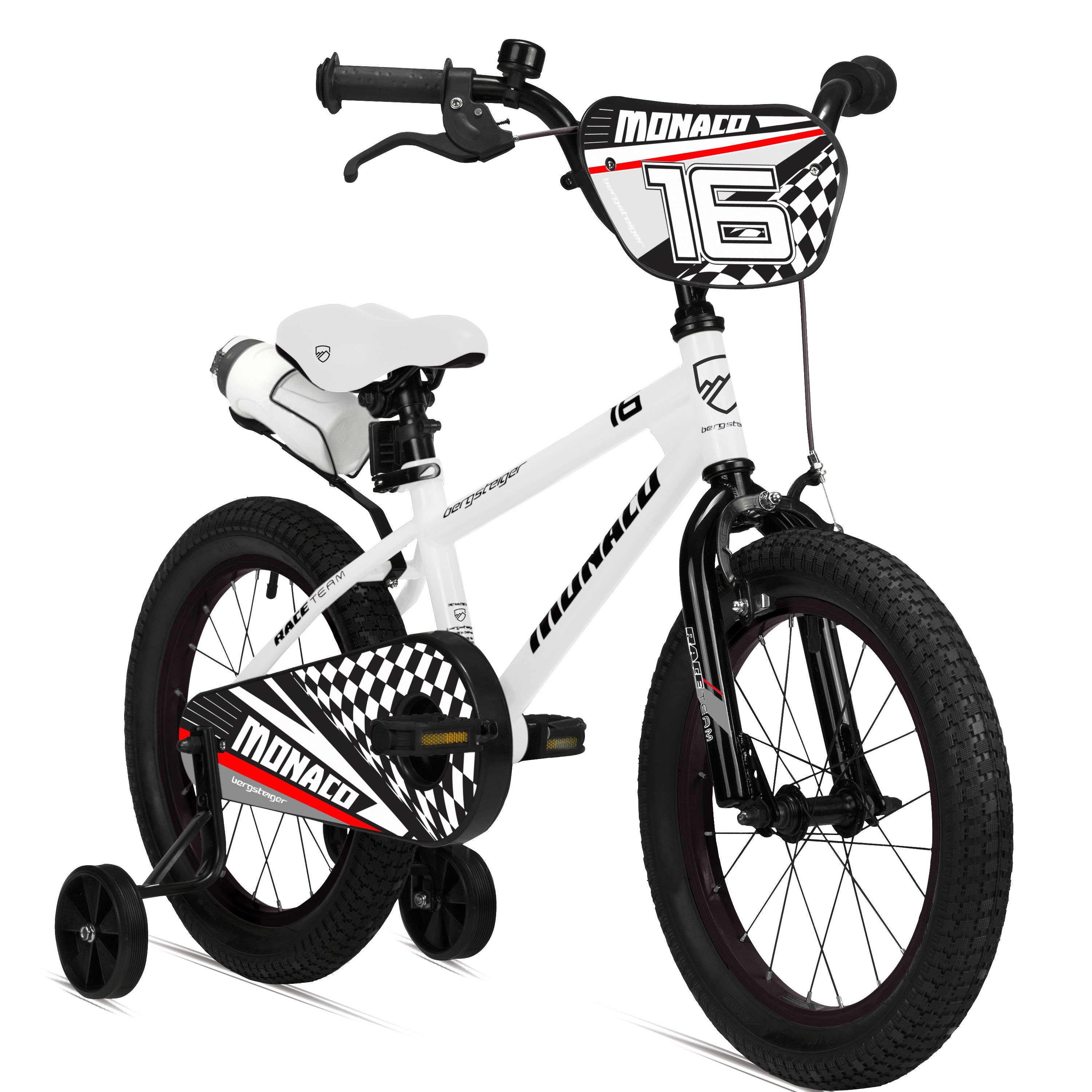 bergsteiger Kinderfahrrad Monaco 16 Zoll, geeignet für 4, 5, 6 Jahre, Велосипеды BMX, 1 Gang, V-Brakes, Trinkflasche