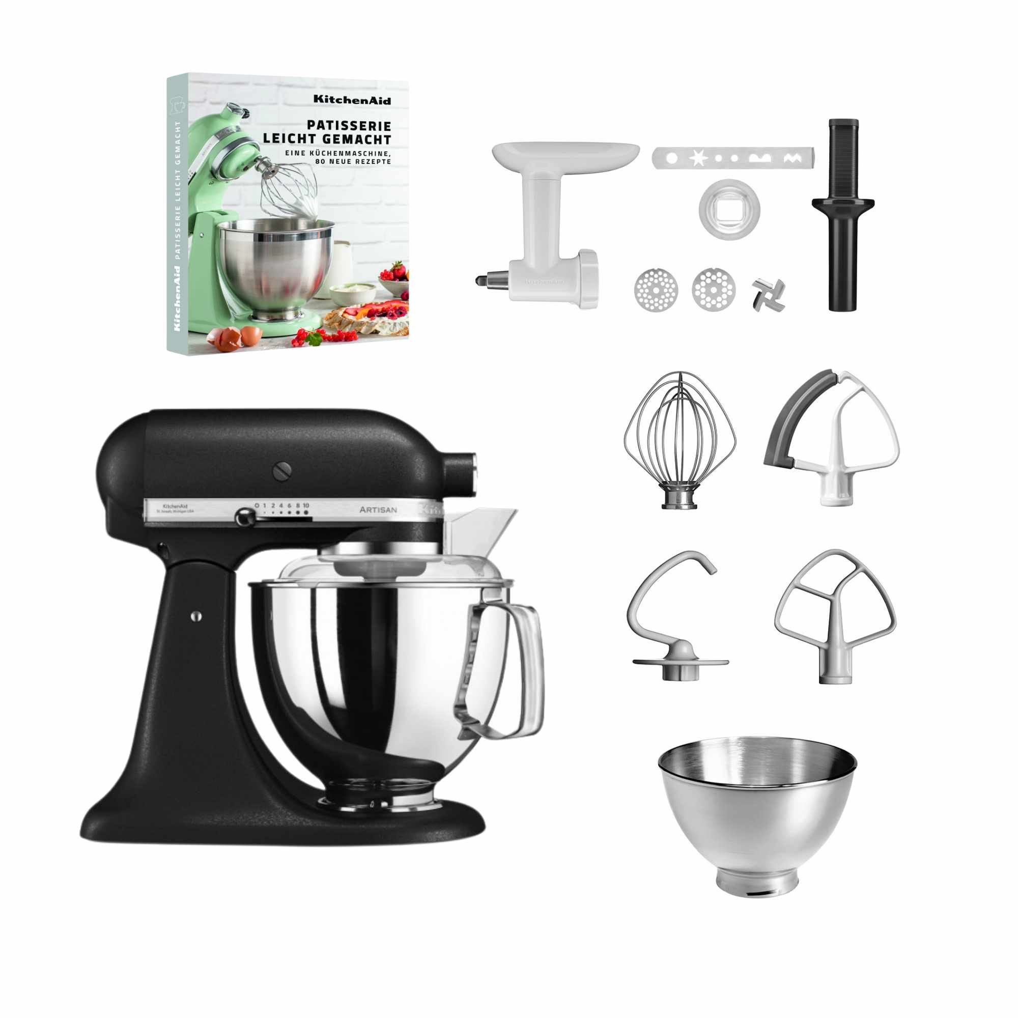KitchenAid Küchenmaschine KitchenAid 4,8l 5KSM175 Artisan Fleischwolf, Spritzgebäckvorsatz, Buch