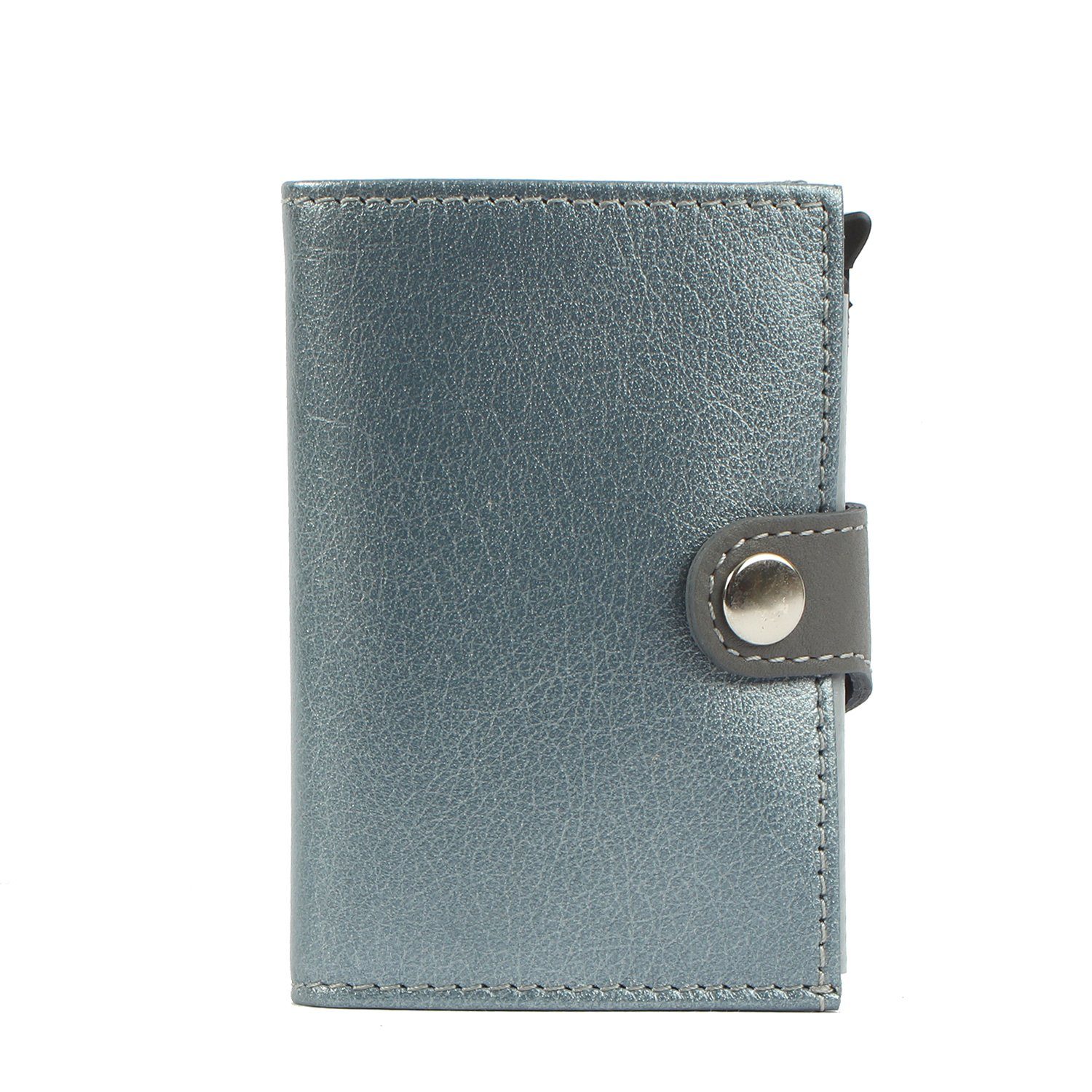 Eleganter Stil silverblue Mini Margelisch leather, Kreditkartenbörse single Leder aus noonyu Upcycling Geldbörse