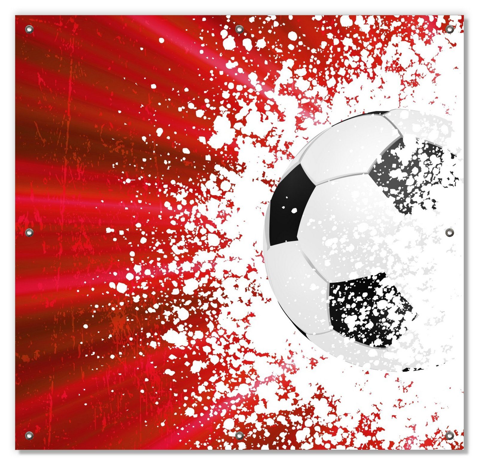 Sonnenschutz Fußball - Splashing Design in rot, Wallario, blickdicht, mit Saugnäpfen, wiederablösbar und wiederverwendbar