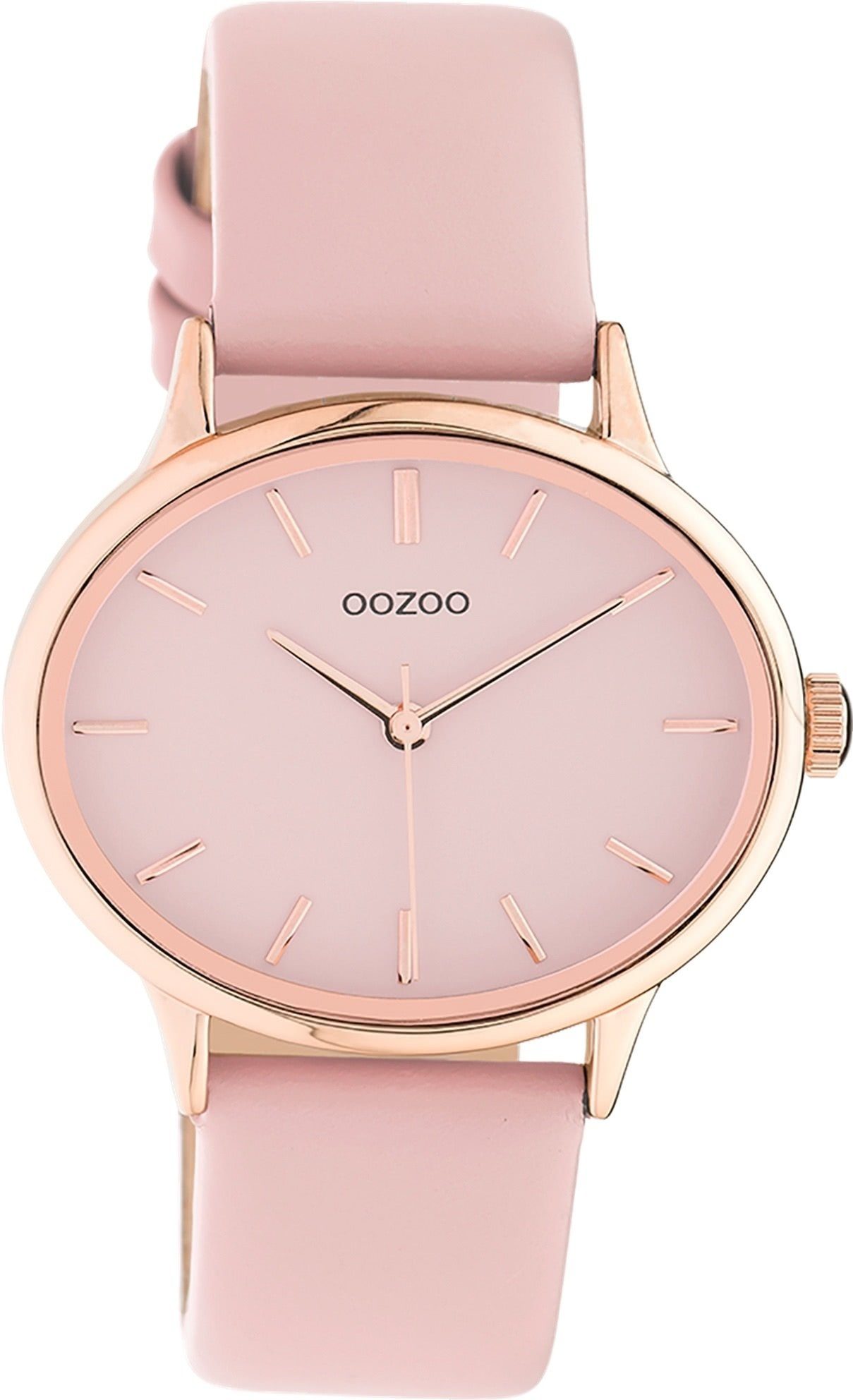extra Quarzuhr (ca. rund, Fashion-Style Analog, Armbanduhr Damenuhr Lederarmband, 38x31mm) rosa groß Oozoo Damen OOZOO