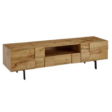 Wohnling Lowboard WL6.581 (Holz Eiche-Dekor 160x46x43 cm mit zwei Türen), TV-Kommode Hoch, TV-Schrank Modern, Fernsehtisch