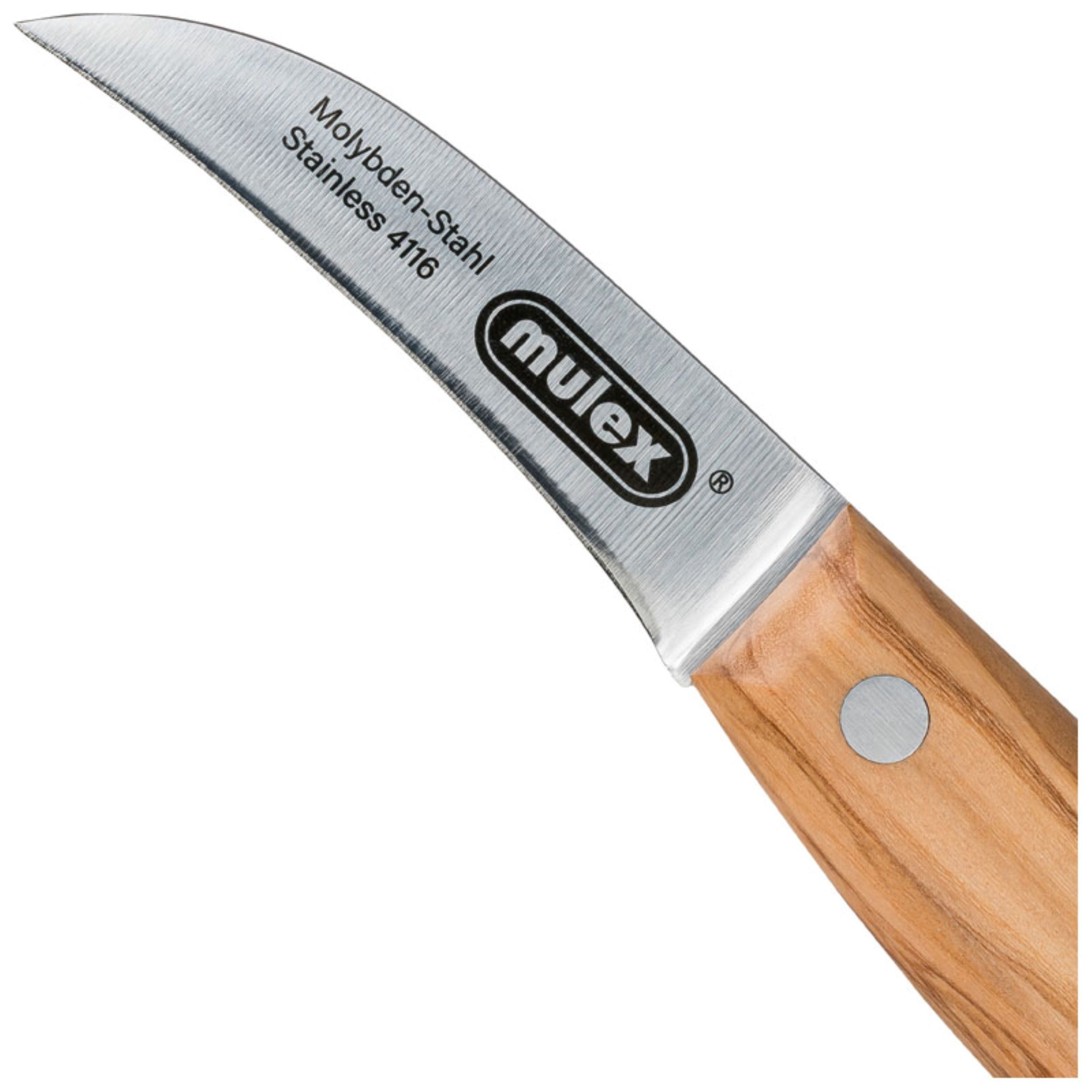 Mulex Schälmesser mit echtem Olivenholzgriff, Tourniermesser, extra scharf, geschmiedet