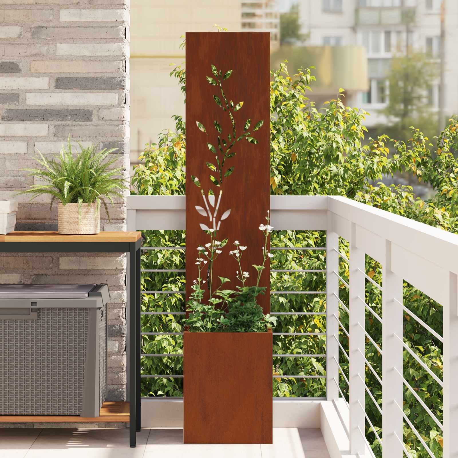 vidaXL Wandbild Garten Sichtschutz-Leinwand Floral Rostig 32 x 32 x 150 cm, (1 St)
