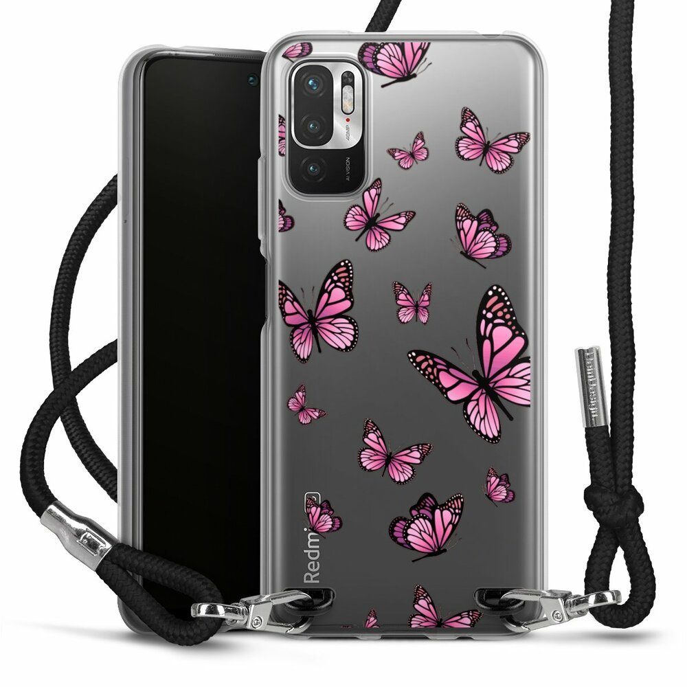 DeinDesign Handyhülle Schmetterling Muster Motiv ohne Hintergrund Schmetterlinge Pink, Xiaomi Redmi Note 10 5G Handykette Hülle mit Band Case zum Umhängen