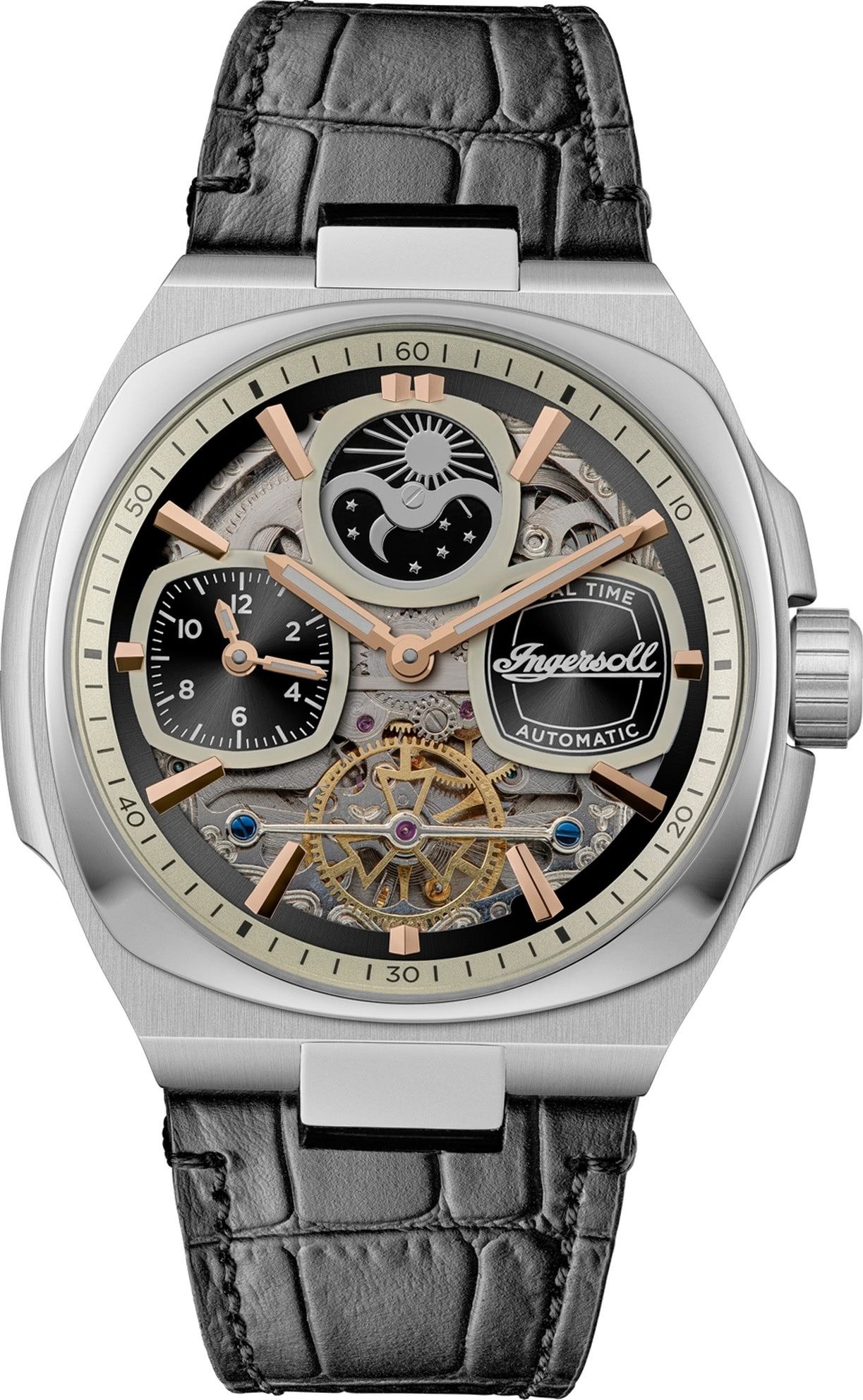 Ingersoll Quarzuhr Ingersoll Herrenuhr Leder schwarz, (Analoguhr), Herren Armbanduhr rund, Lederarmband schwarz, Sport