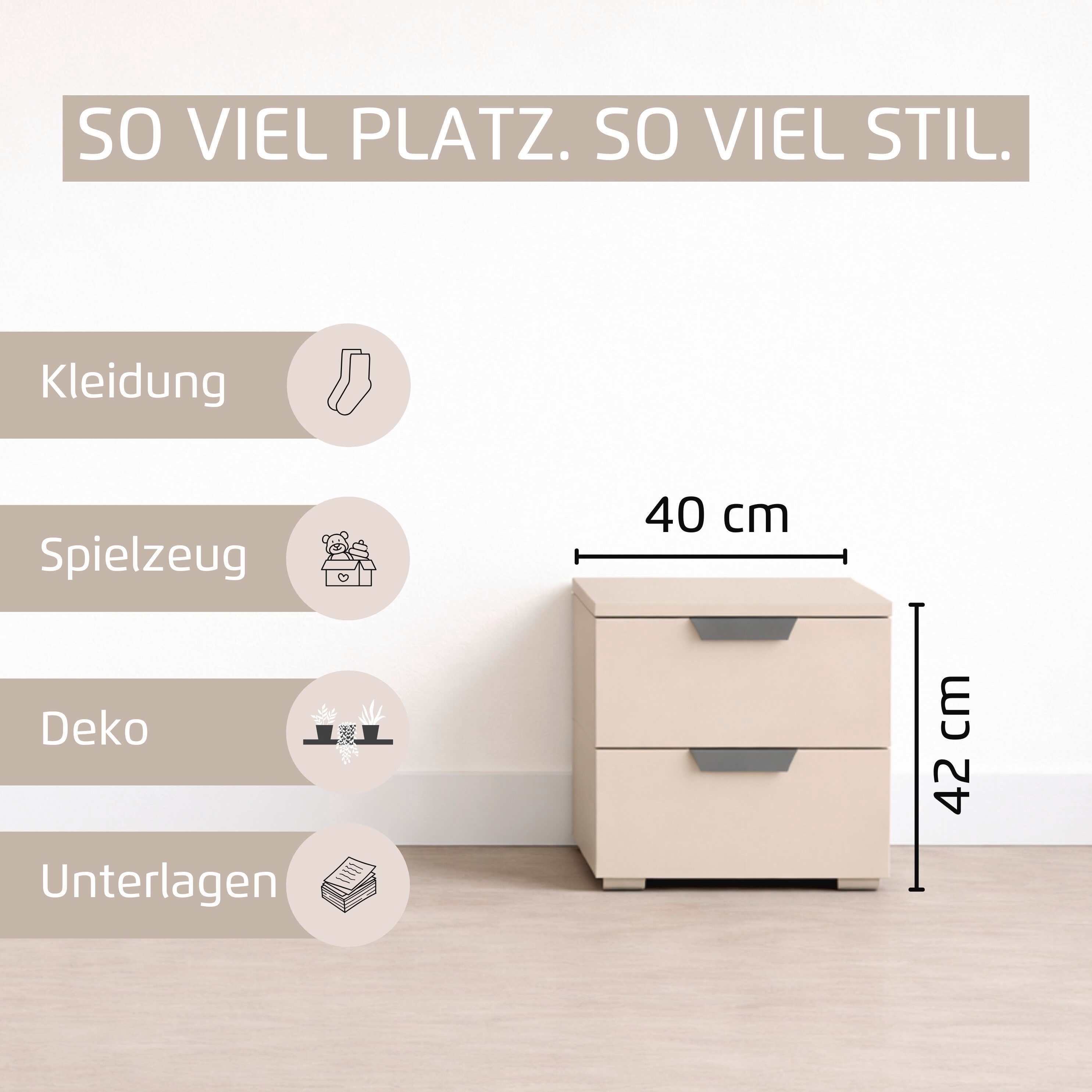 rauch Nachtkommode Nachttisch Nachtkonsole COSTA Set mit farblich passenden Metallgriffen (2 St., in 2 Griff-Farben, Breite je 40 cm), je zwei geräumige Schubla – Bild 4 von 5