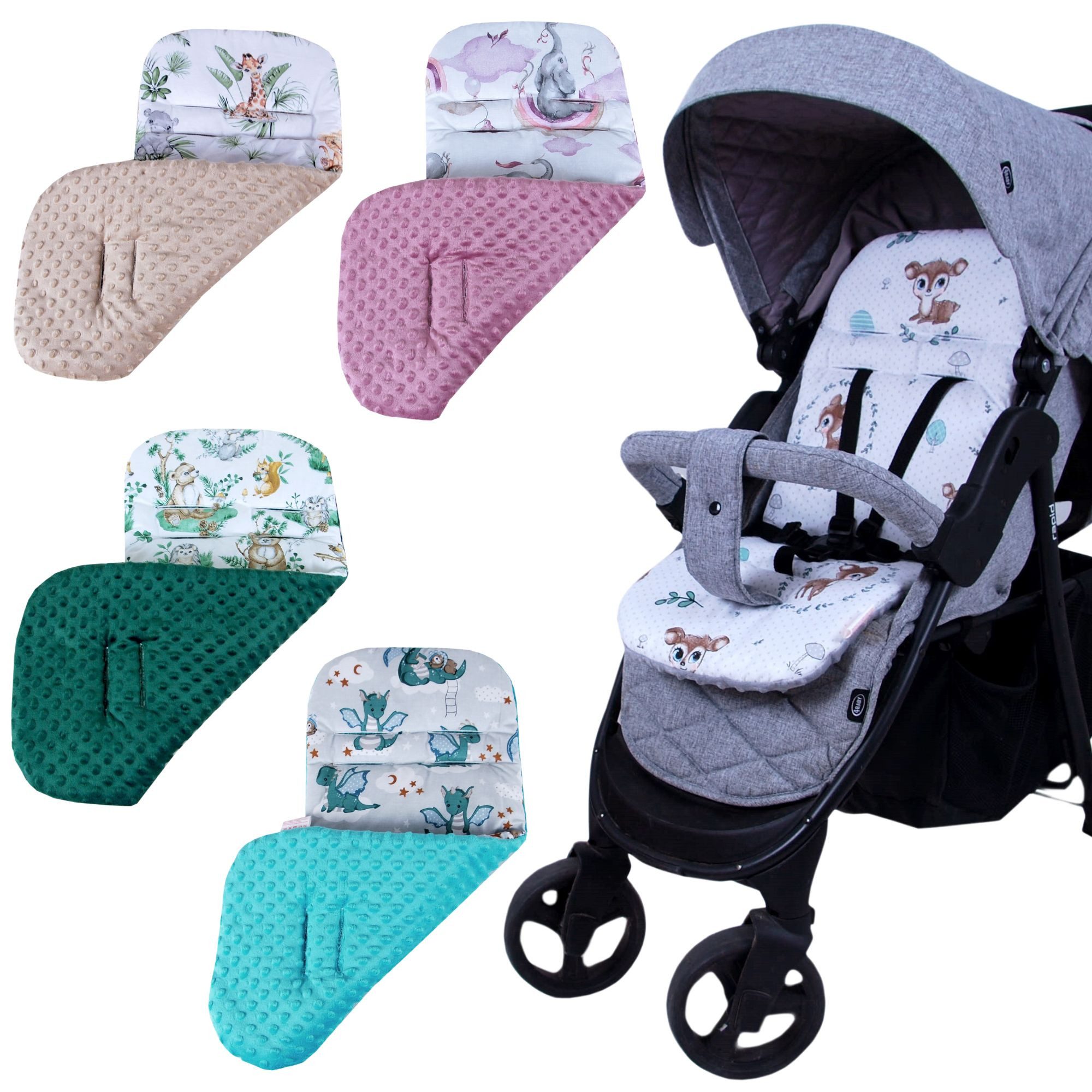 BabyLux Kinderwagenaufsatz Sitzauflage für Kinderwagen Buggy Sitzeinlage Kinderwagenauflage, S123. Waldtiere