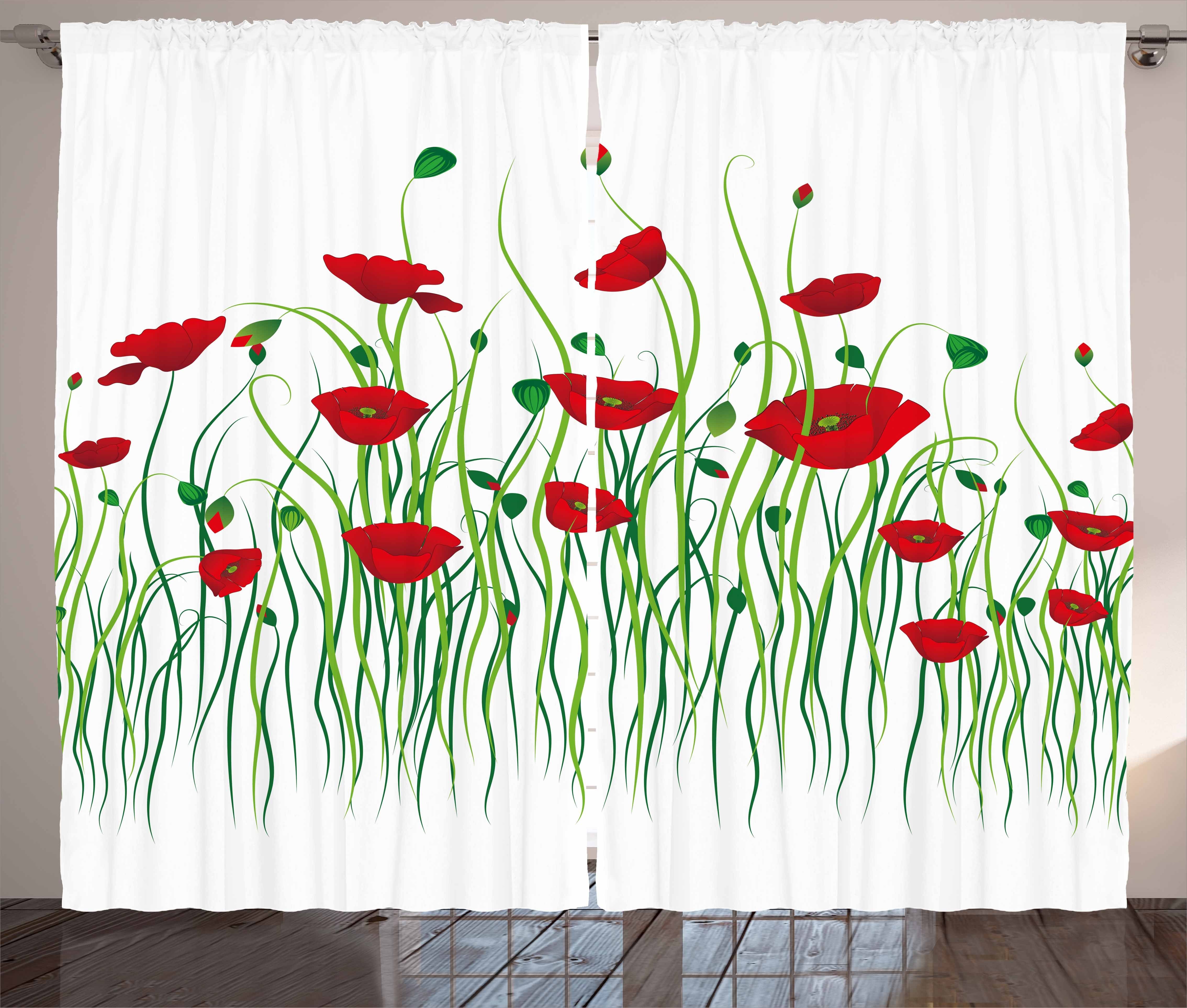 Mohn einem Haken, Vorhang Kräuselband auf mit Blumen Abakuhaus, ländlichen Schlafzimmer Gardine Schlaufen und Bereich