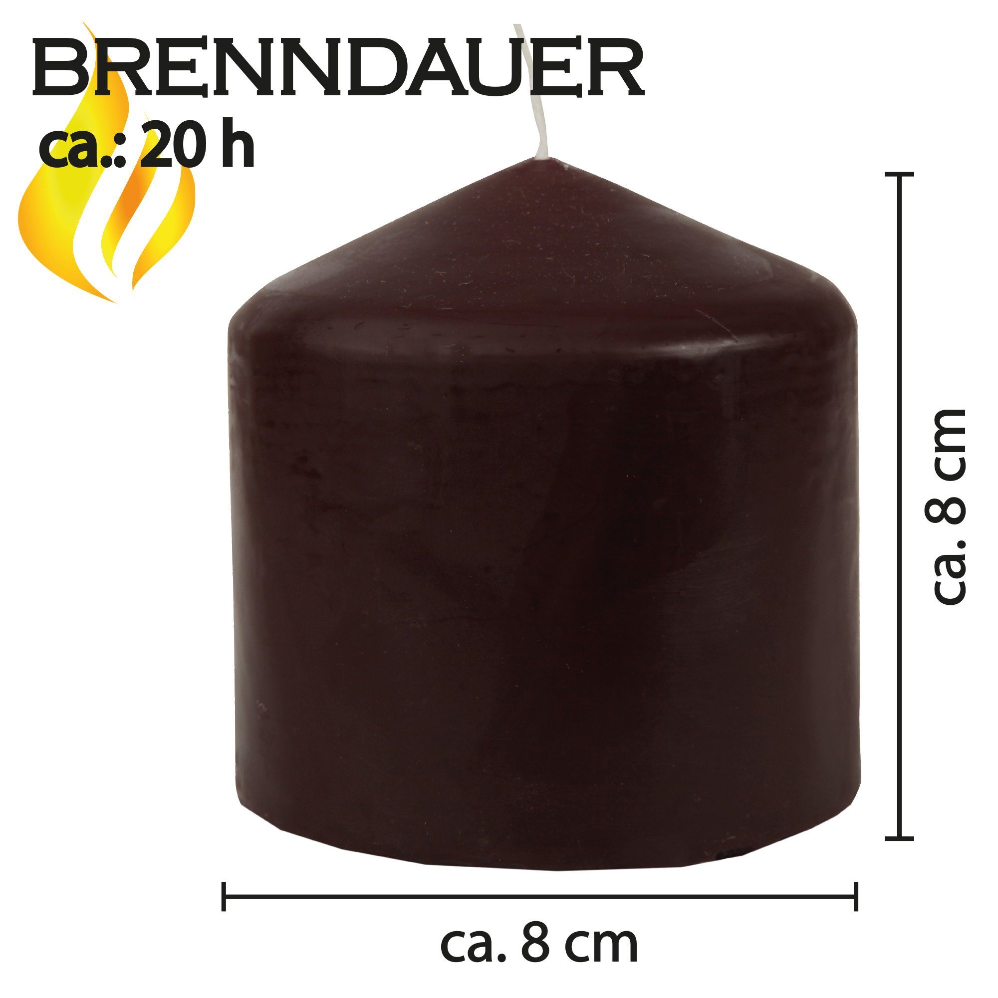 Braun Candle Ø8cm Kerze HS Farben Blockkerze vielen Stumpenkerze (3-tlg), in - Wachskerzen 8cm x