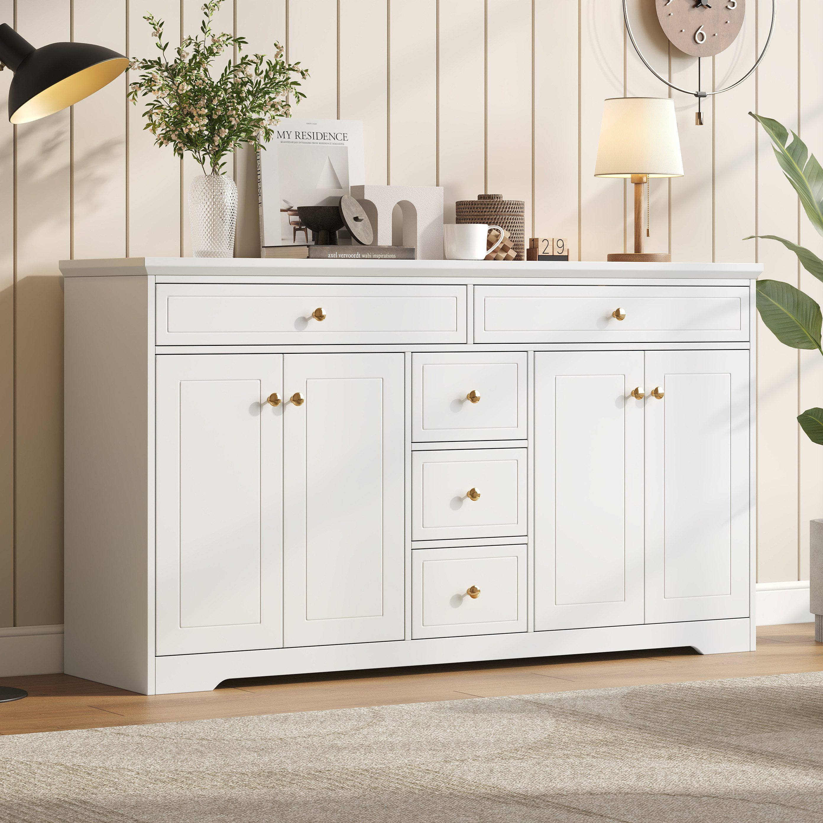 Merax Sideboard Buffetschrank Anrichte in Weiß-Gold-Design günstig online kaufen