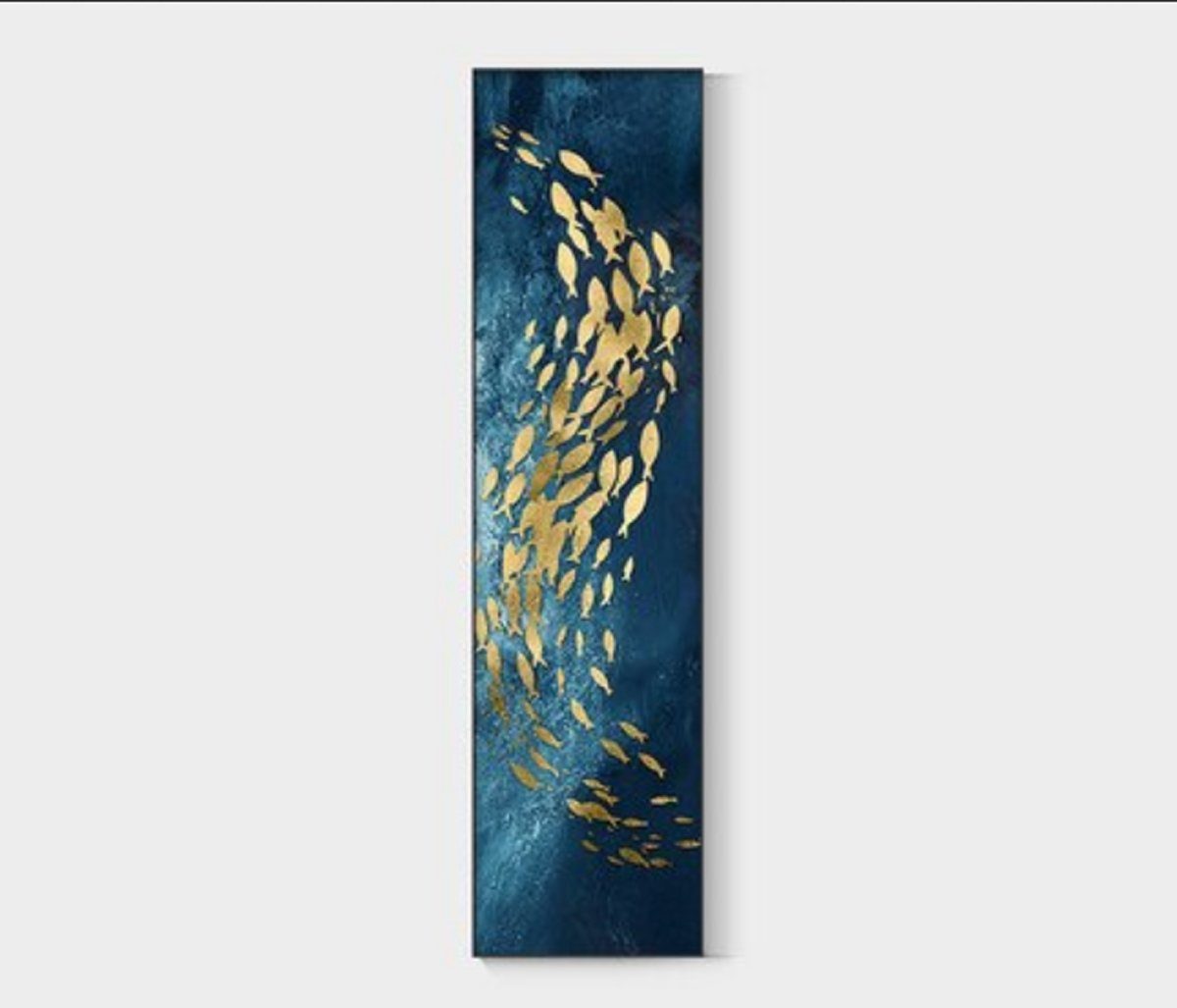 TPFLiving Kunstdruck (OHNE RAHMEN) Poster - Leinwand - Wandbild, Hochbildformat - Abstrakte Formen - (Mehrere Motive in verschiedenen Größen), Farben: Orange, Schwarz, Blau, Gold, Grau - Größe: 30x120cm