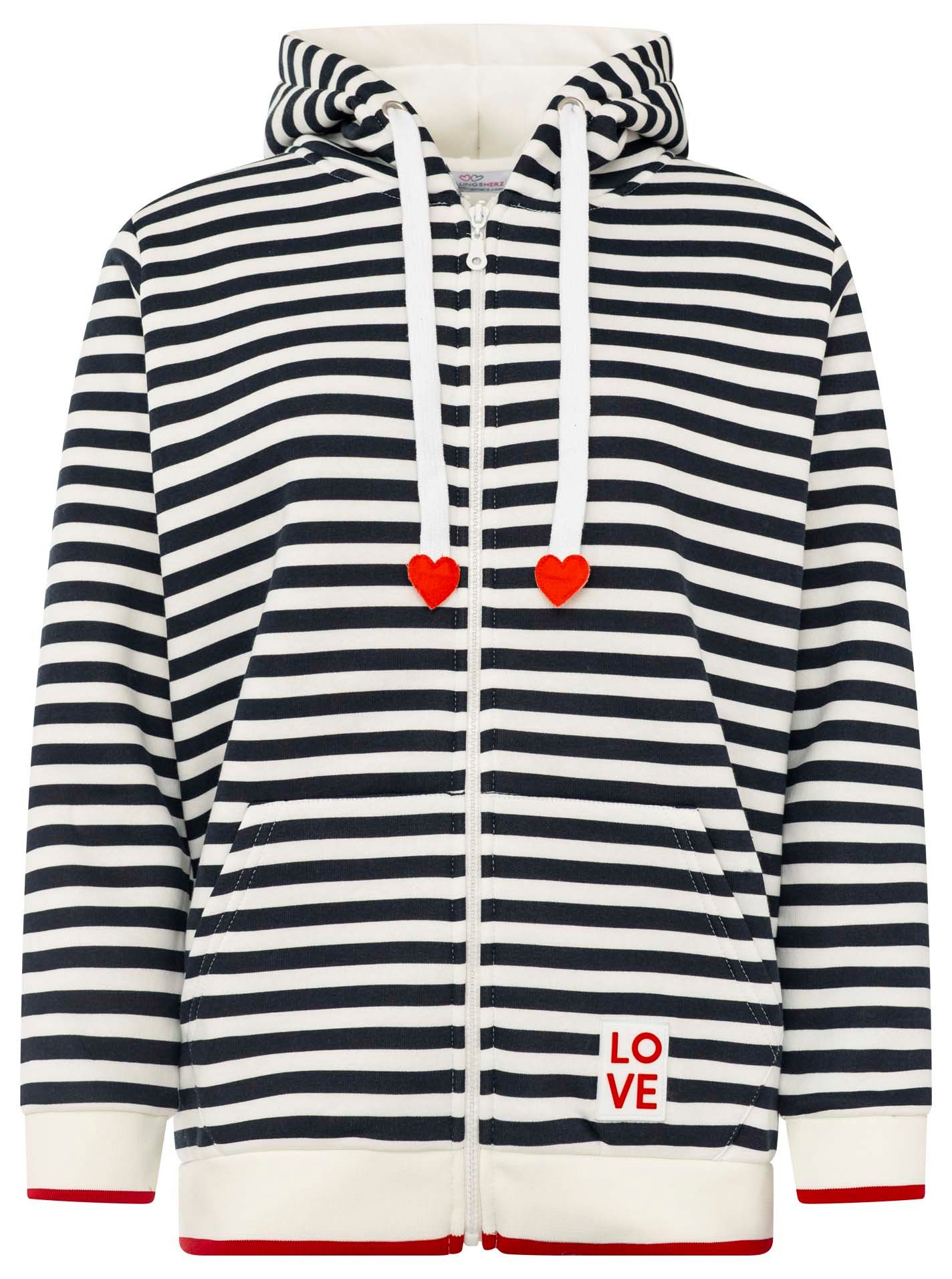 Zwillingsherz Kapuzensweatjacke "Maritim" gestreift, Kapuze mit Kordel und Herzen, Taschen, Zipper – Bild 2 von 5