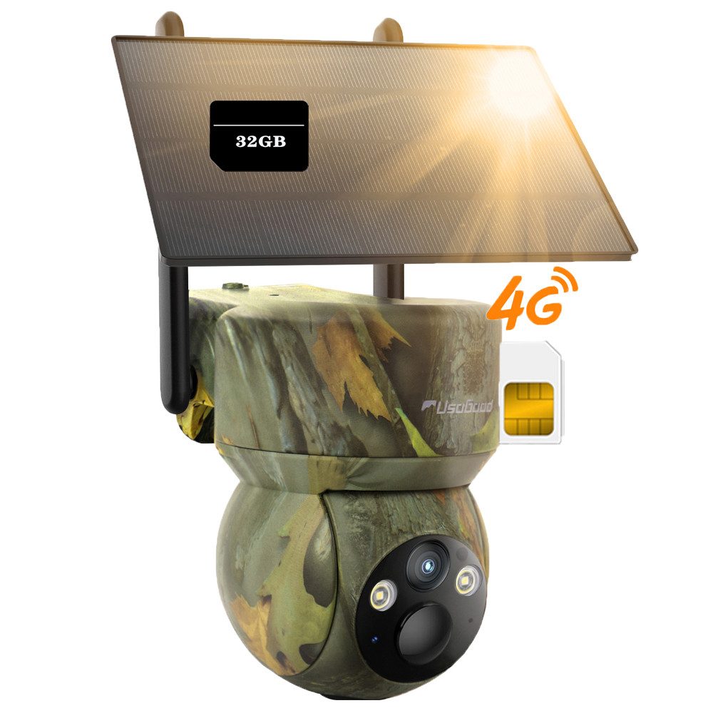 Usogood Wildkamera 4G LTE Überwachungskamera Aussen Solar Wildkamera (Außenbereich Sicherheit, Wild & Jagd, für Wildlife Monitoring, 2K Überwachungskamera Akku mit SIM Karte, 1-tlg., Outdoor Kamera Kabellos mit Bewegungsmelder Wasserdicht, Nachtsicht Farb