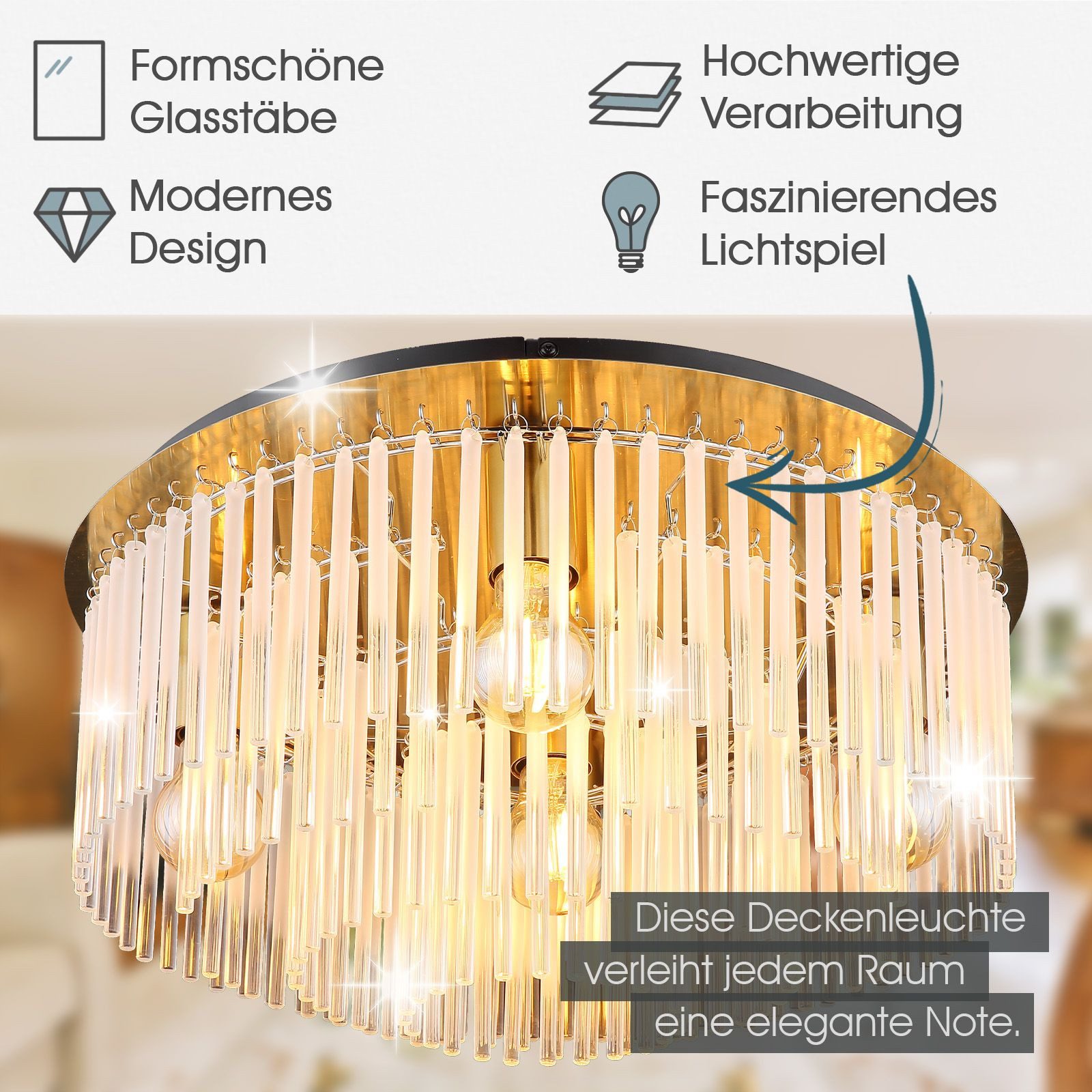 bmf-versand Deckenleuchte Deckenleuchte Wohnzimmer Kristall Deckenlampe günstig online kaufen