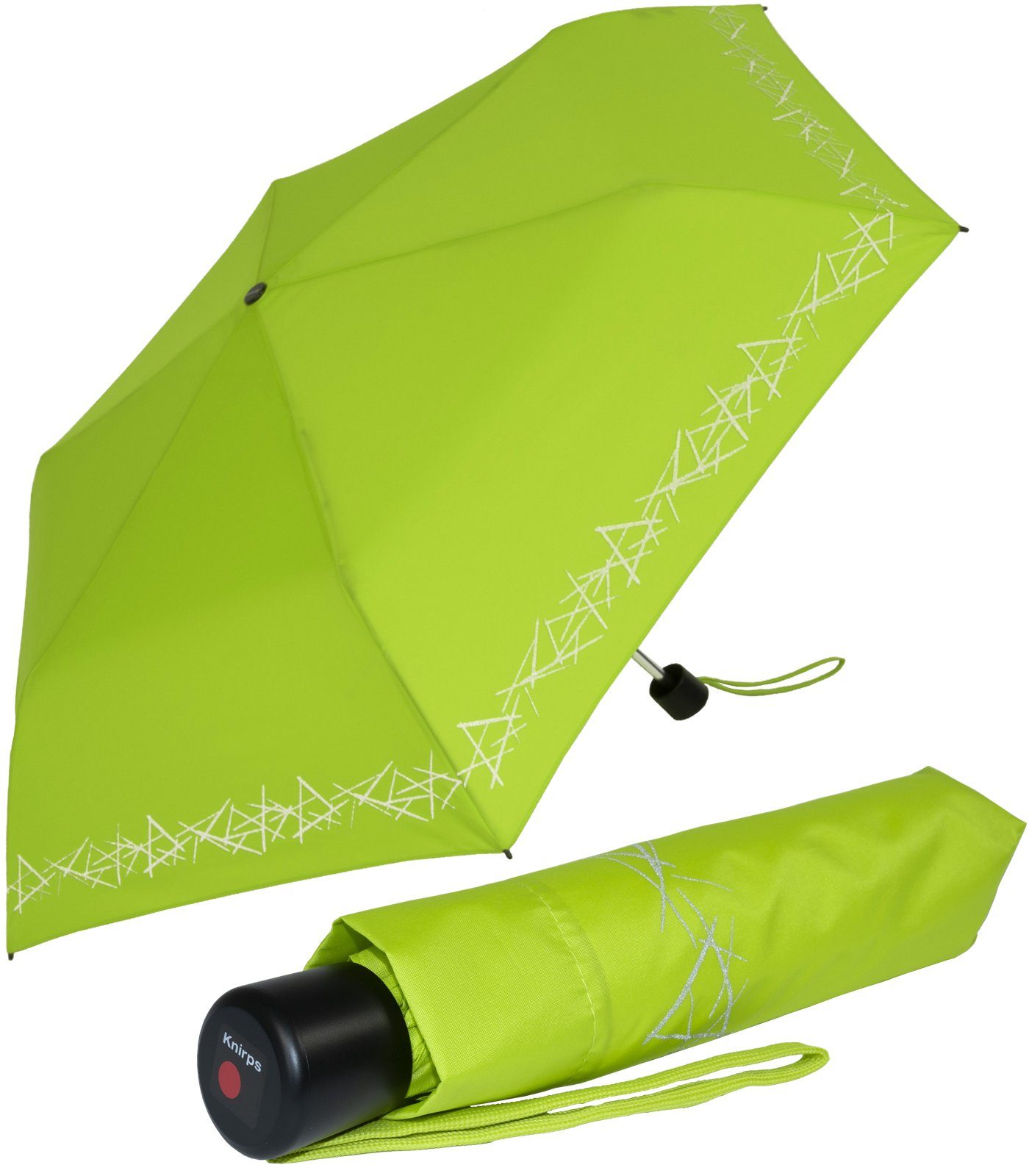 Knirps® Taschenregenschirm Kinderschirm 4Kids reflective mit Reflexborte, Sicherheit auf dem Schulweg, leicht, uni, limette