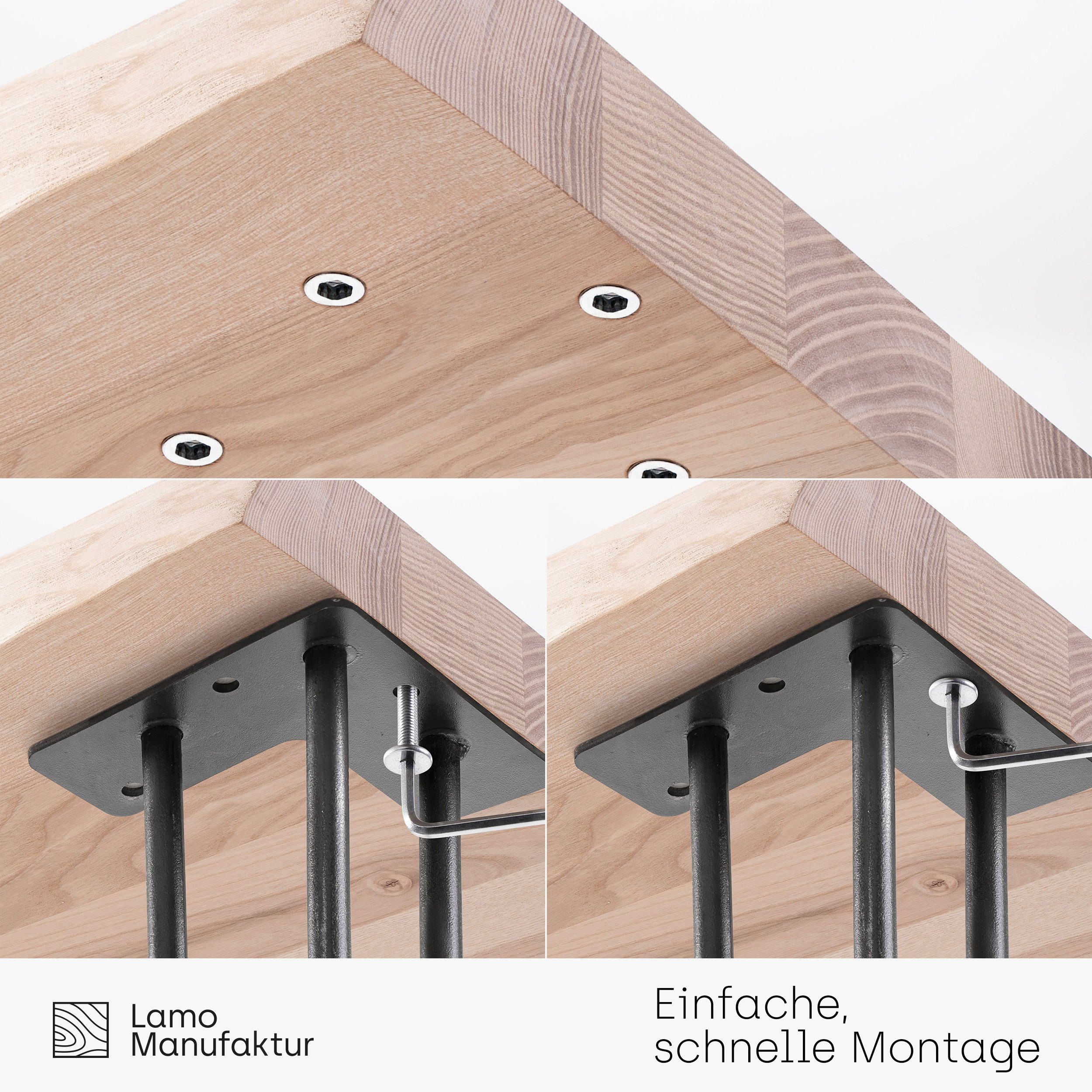 LAMO Manufaktur Baumkantentisch inkl. Metallgestell Weiß massiv Esstisch | Creative Massivholz (1 Baumkante Natur Tisch)