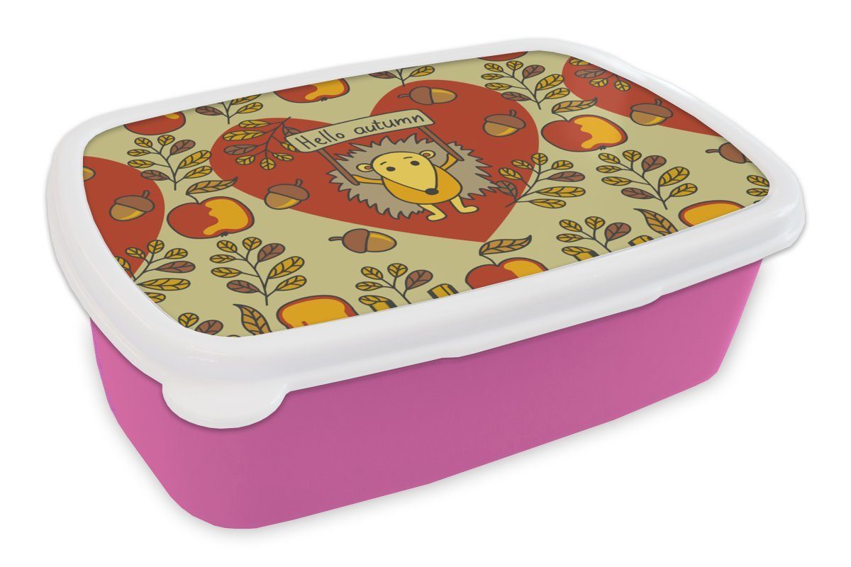 MuchoWow Lunchbox Igel - Herbst - Jahreszeiten - Kind - Design, Kunststoff, (2-tlg), Brotbox für Erwachsene, Brotdose Kinder, Snackbox, Mädchen, Kunststoff rosa | Lunchboxen