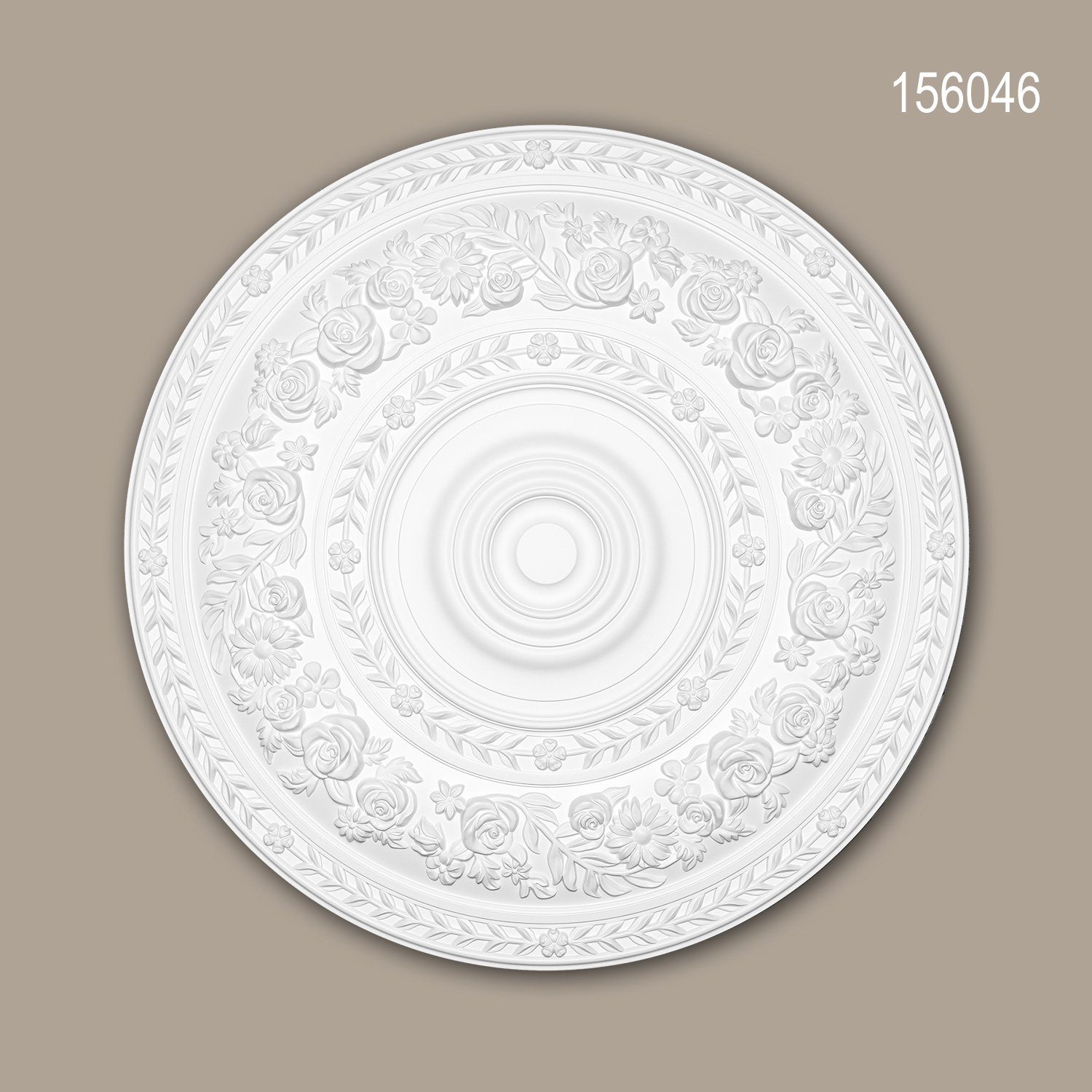Profhome Decken-Rosette 156046 Rosette aus Polyurethan Stuck Deckenrosette Zierelement Ø 86 cm (Rosette, 1 St., Deckenrosette, Medallion, Stuckrosette, Deckenelement, Zierelement), weiß, vorgrundiert, Stil: Rokoko / Barock