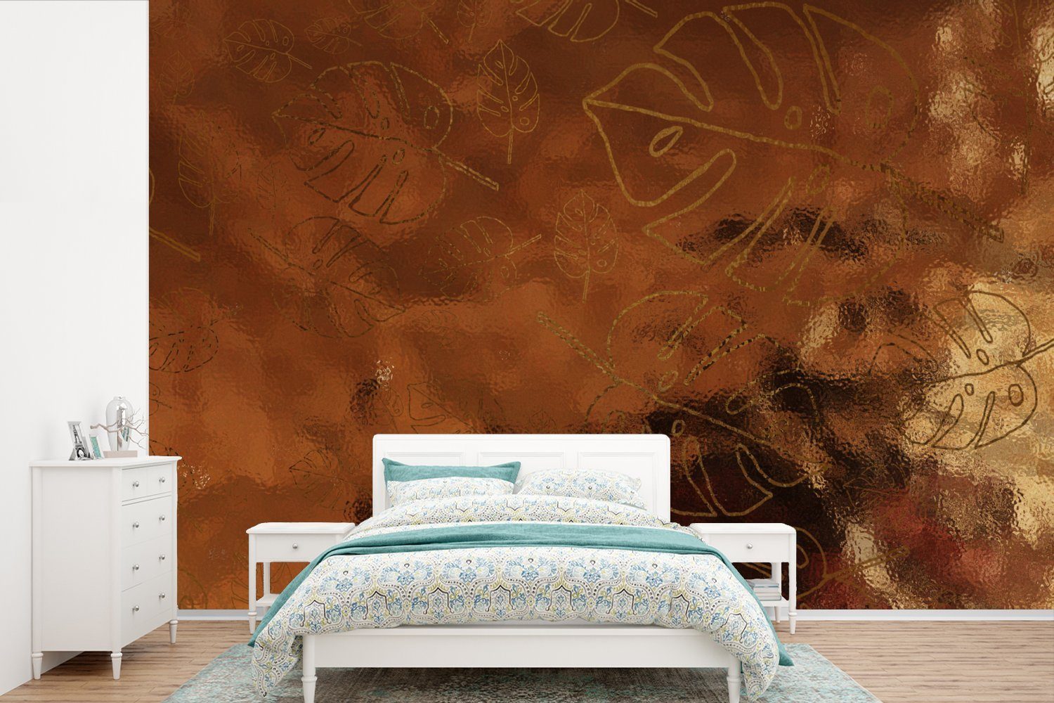 MuchoWow Fototapete Muster - Bronze - Figur, Matt, bedruckt, (6 St), Wallpaper für Wohnzimmer, Schlafzimmer, Kinderzimmer, Vinyl Tapete