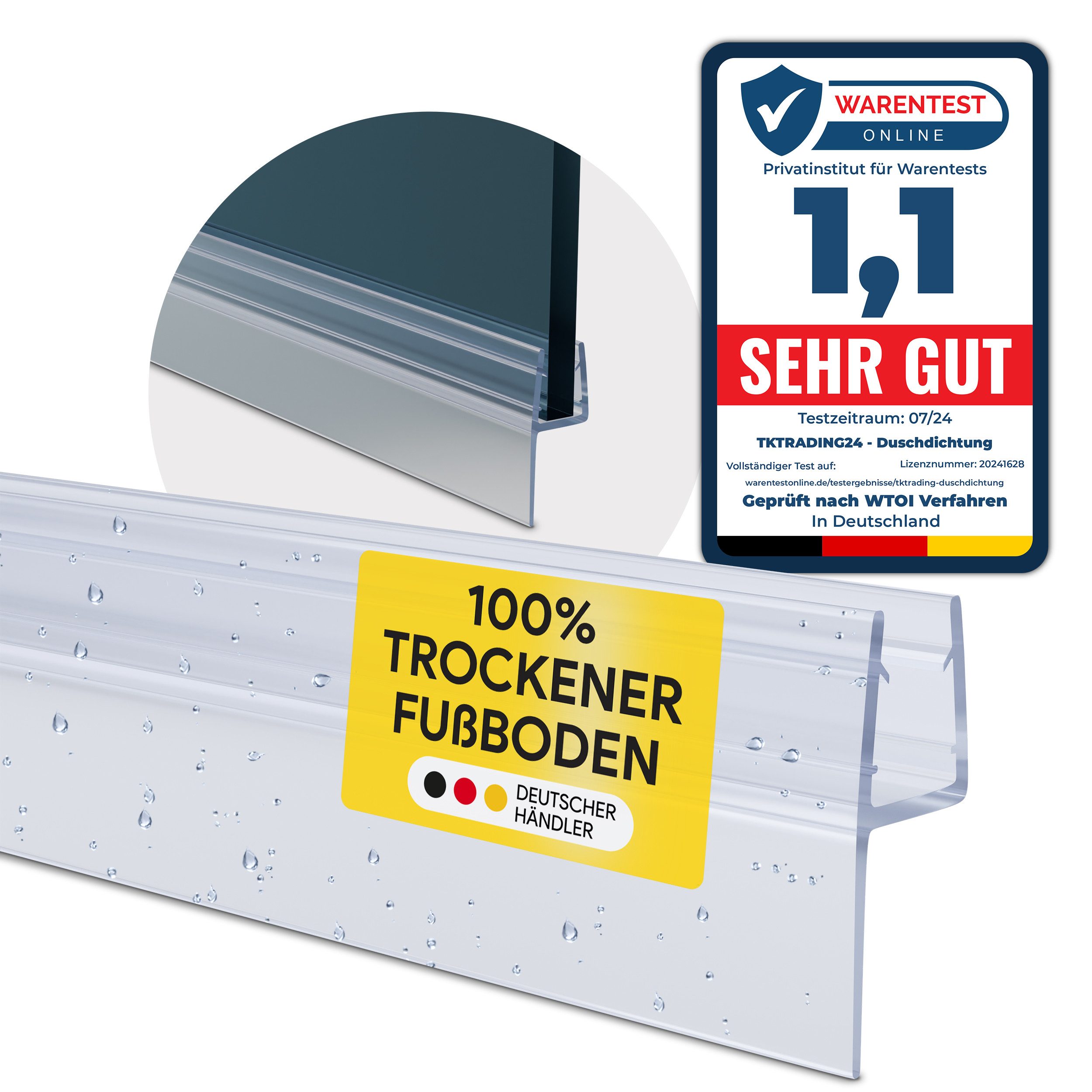 tktrading24 Duschdichtung PVC Ersatzdichtung Duschkabine Dusche TYP-22 200cm 6-10mm, L: 200 cm