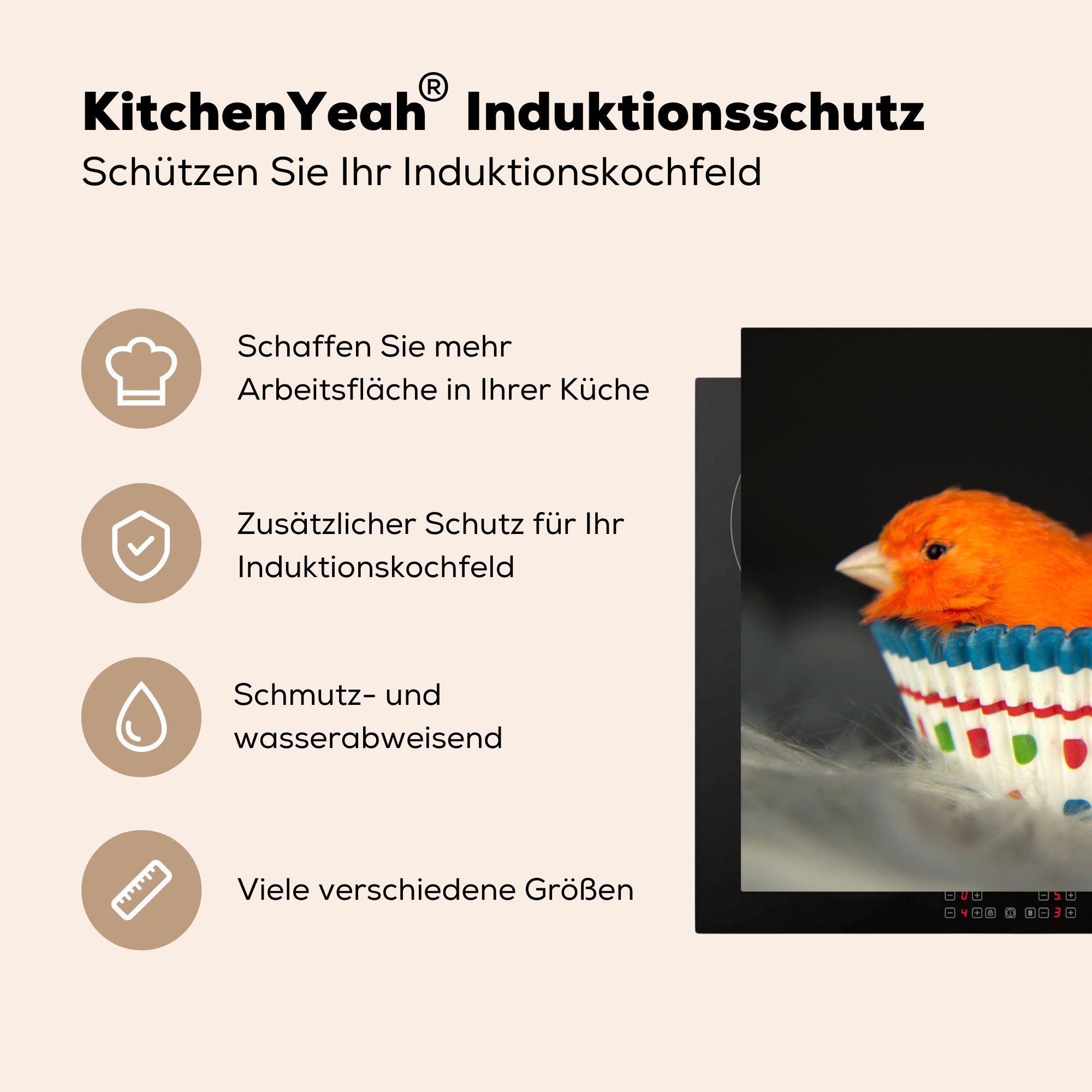 tlg), Induktionskochfeld MuchoWow für küche, Muffinförmchen 71x52 Herdblende-/Abdeckplatte - Ceranfeldabdeckung cm, Schutz - Vinyl, die Vogel Portrait, (1