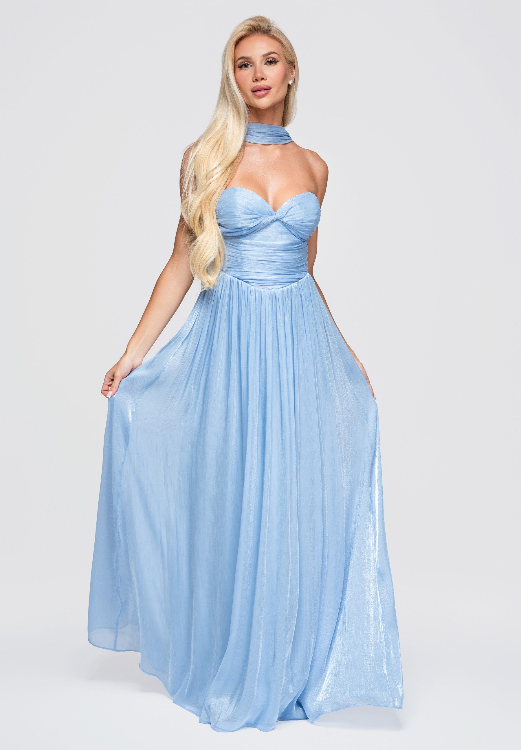 OMBRE Abendkleid Dress LA-OM-DLR408 light green S Blau L (kein Set, 1-tlg)