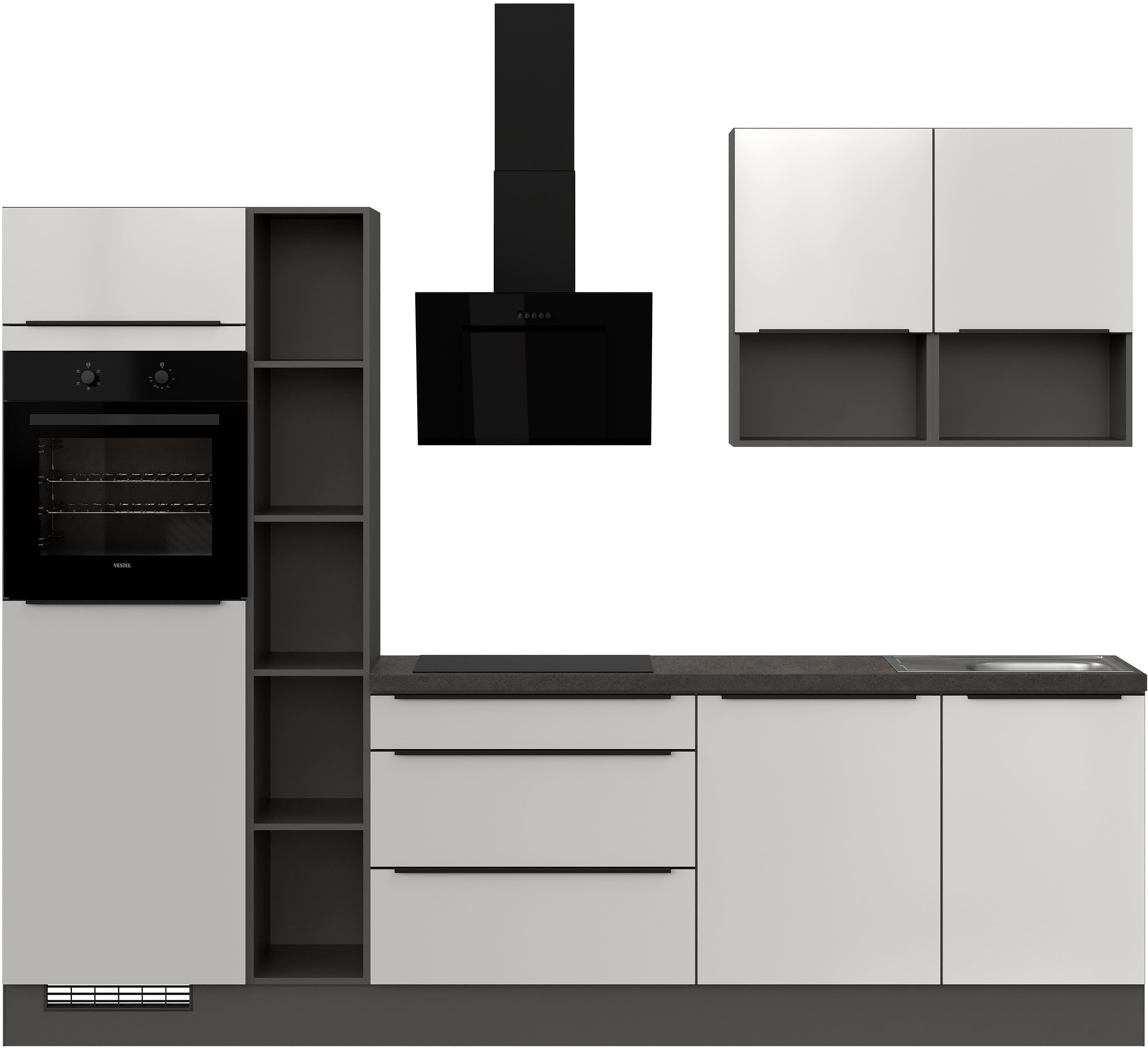 IMPULS KÜCHEN Küche "Madrid", Ausrichtung wählbar, Schubkästen mit Soft-Close, vormontiert, wahlweise mit E-Geräten, mit Vollauszug, Breite 280 cm
