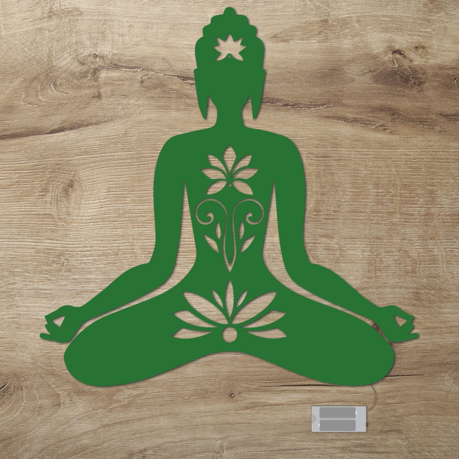 Namofactur LED Dekolicht Yoga Lotus LED Wand Deko Dekoration, Ohne Zugschalter/Stern, LED fest integriert, Warmweiß Grün
