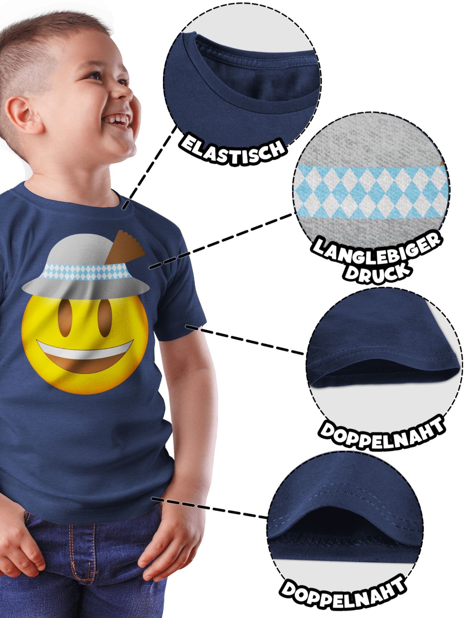 Shirtracer T-Shirt Oktoberfest Oktoberfest für Meliert Mode mit Outfit Kinder Dunkelblau 3 Emoticon Hut