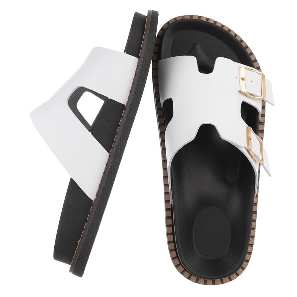 Ital-Design Damen Sandale mit Schnallen und Profilsohle Pantolette (91970948) Flach Pantoletten in Weiß – Bild 2 von 5