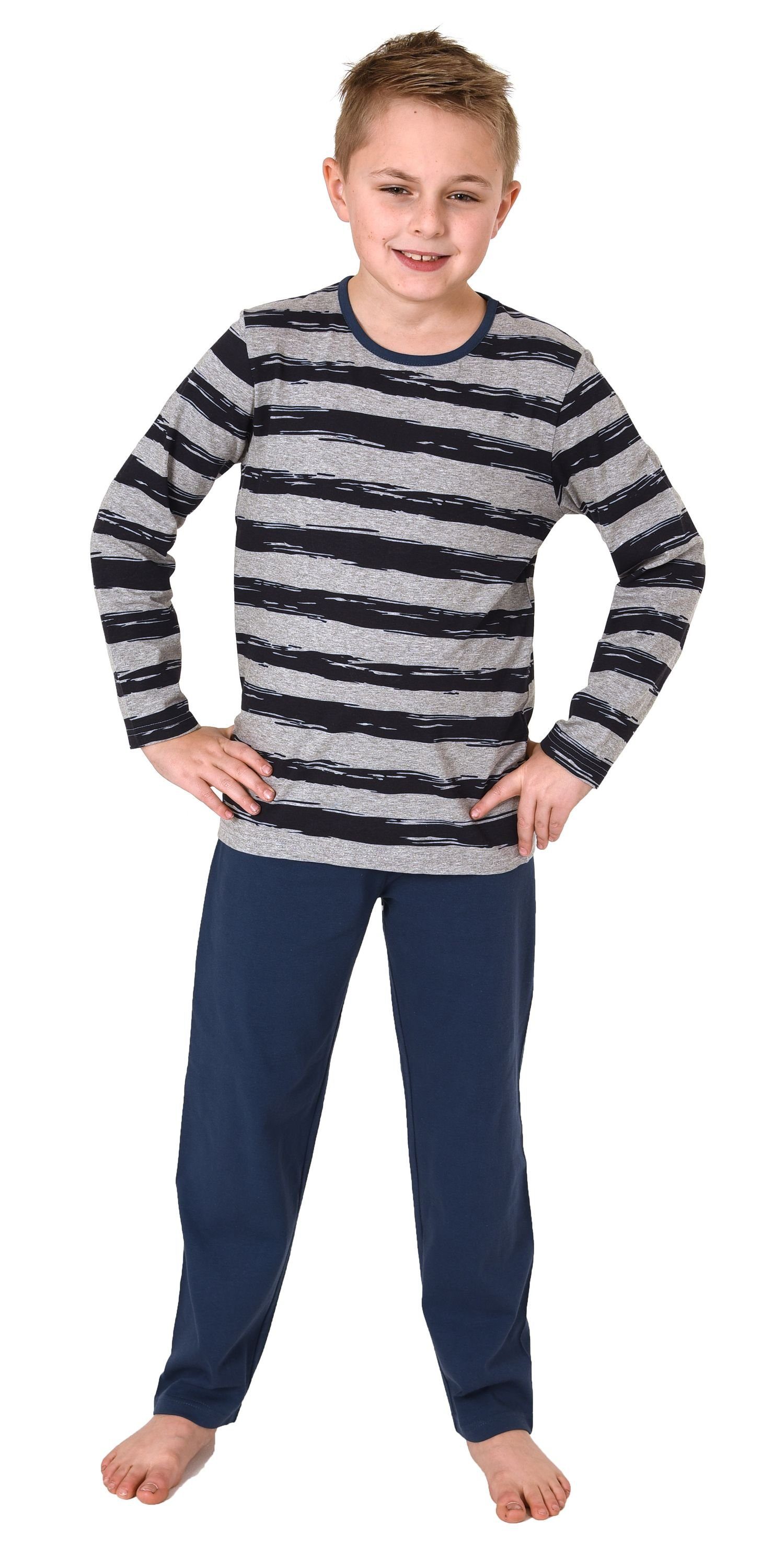 Normann Pyjama Jungen Pyjama lang mit coolem Streifen-Muster - 212 10 700 grau