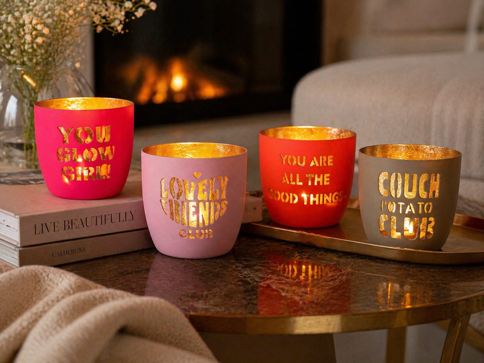 Giftcompany Windlicht Madras Windlicht M Lovely friends club rosa/gold 8,5cm