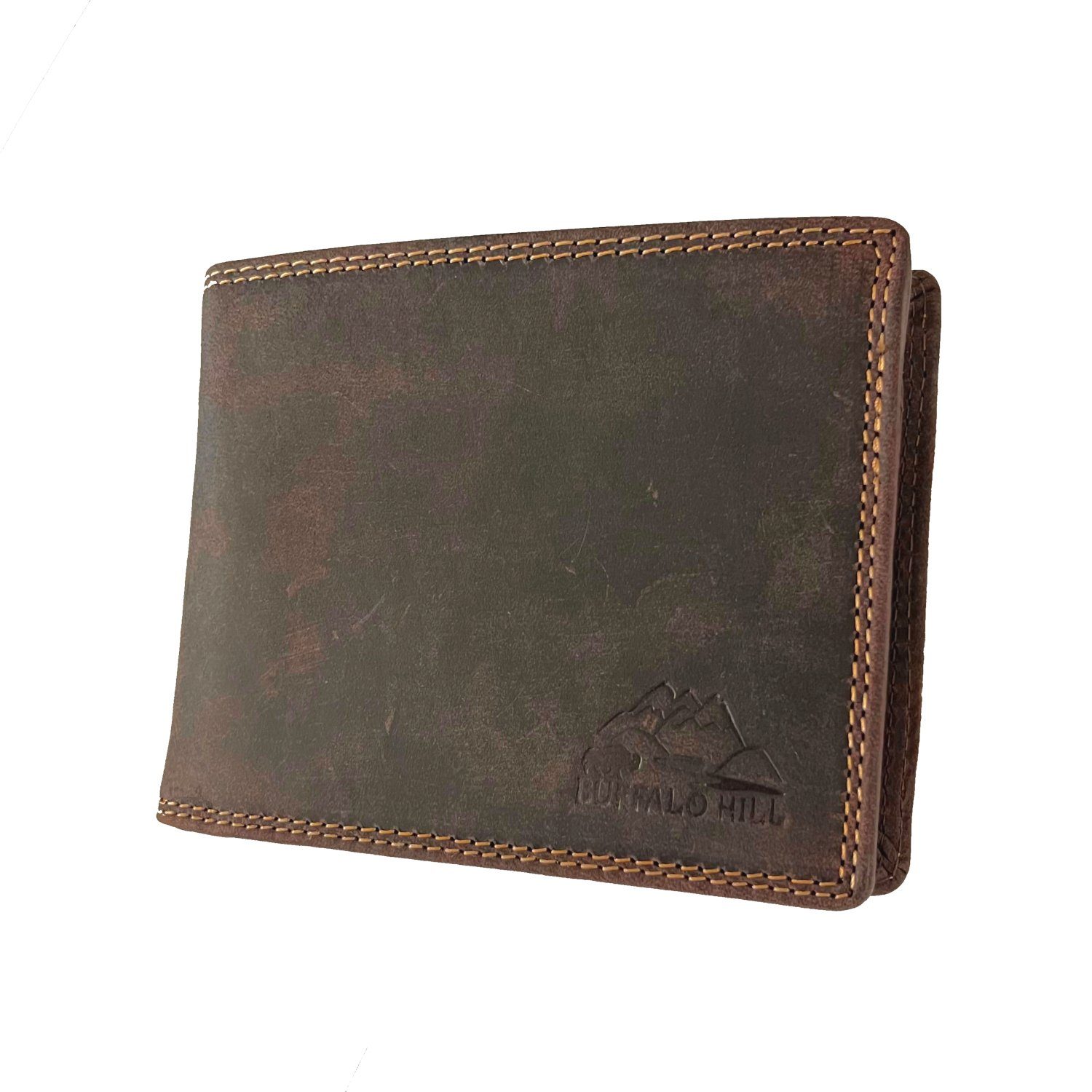 Buffalo Hill Geldbörse Büffelleder Portemonnaie, integrierter RFID-Schutz, elegantes Wallet mit 8 Kartenfächern in Braun | Geldbörsen