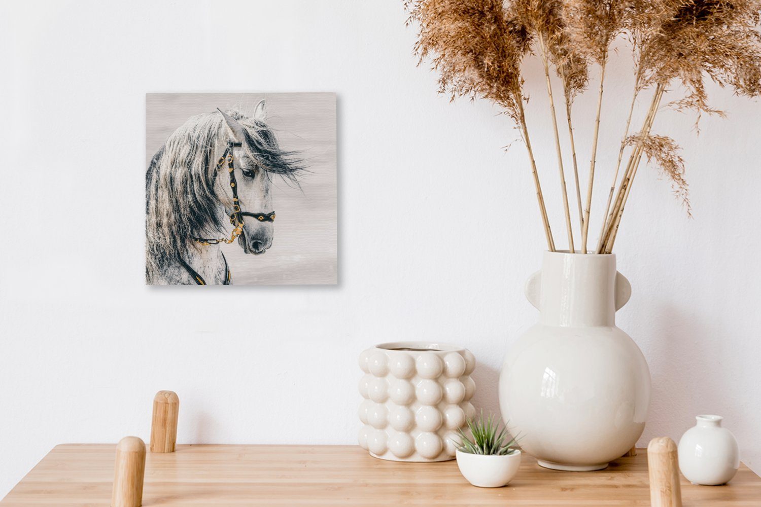 OneMillionCanvasses® Leinwandbild Pferd - Weiß Wohnzimmer (1 St), - Schlafzimmer Gold, für Leinwand Bilder