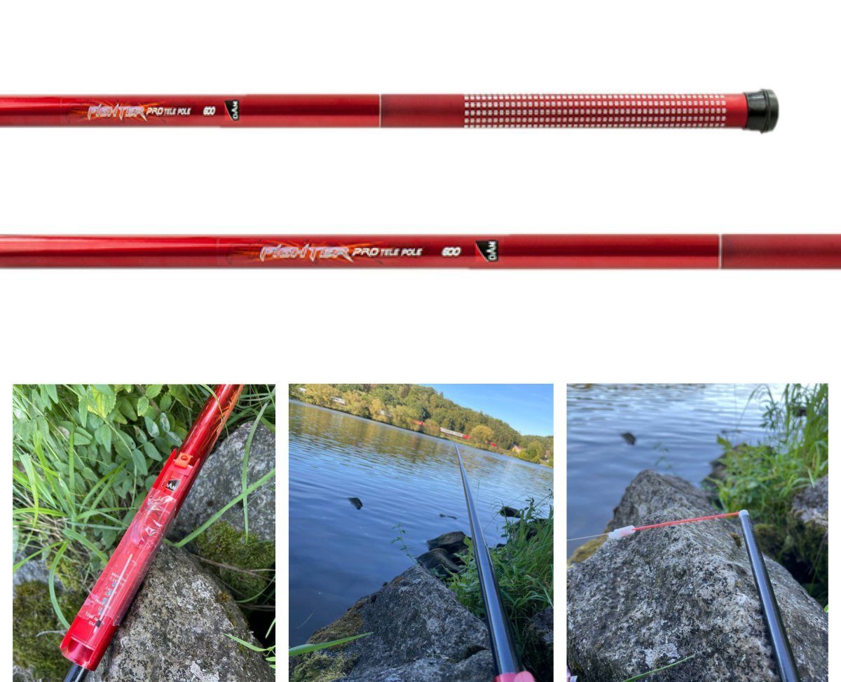 DAM Fishing Stipprute Fighter Pro Combo Tele Pole Stippruten 3m, 4m, 5m, 6m + Fertigmontage, (Spar-Set), mit eingebautem Gummizug