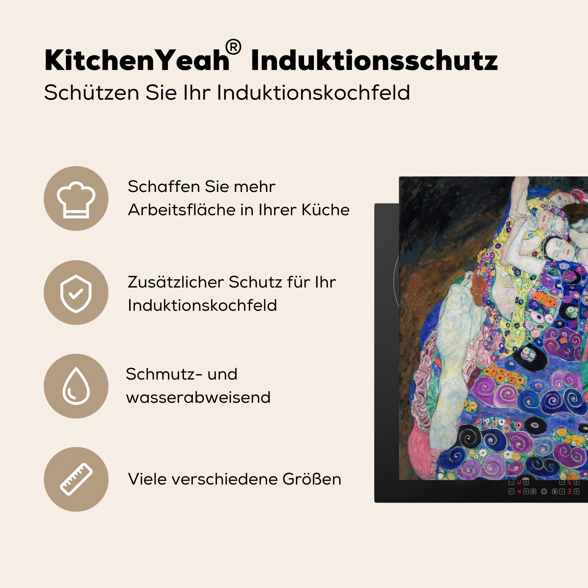 Gemälde für Ceranfeldabdeckung, (1 von Vinyl, MuchoWow - Arbeitsplatte Herdblende-/Abdeckplatte Klimt, Jungfrauen Gustav küche cm, 78x78 tlg), Die