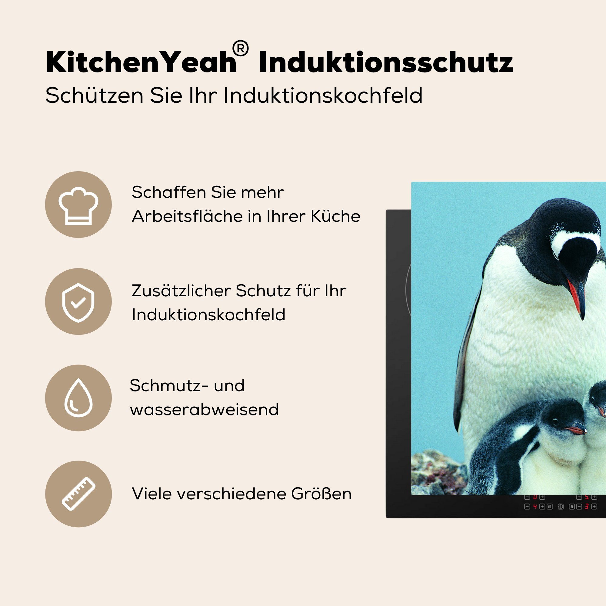 MuchoWow Küken, - Vinyl, Ceranfeldabdeckung, tlg), 78x78 küche Herdblende-/Abdeckplatte Tiere für (1 Pinguine - Arbeitsplatte cm,
