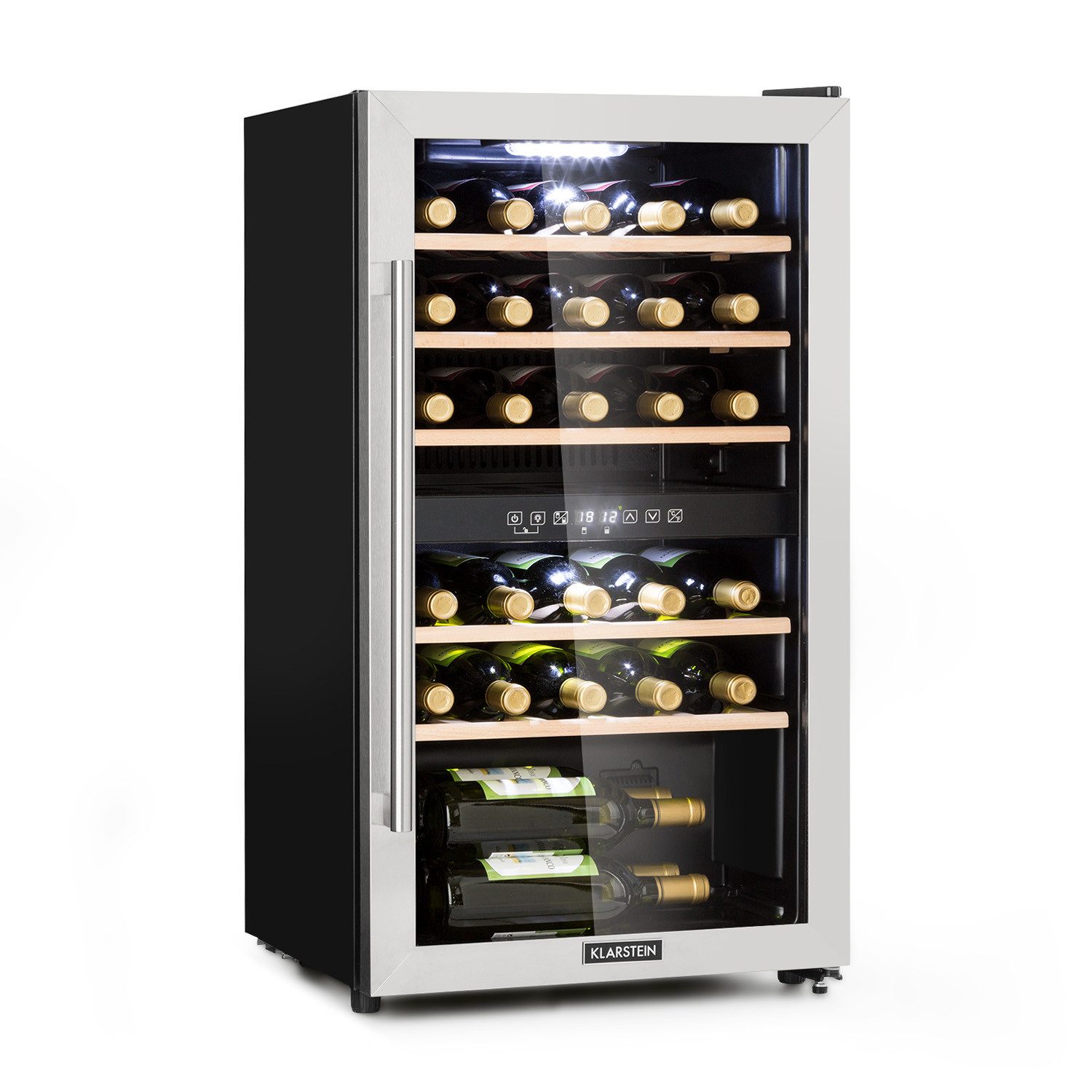 Klarstein Weinkühlschrank Vinamour 29 Duo, für 29 Standardflaschen á 0,75l,2 Zonen Wein Flaschenkühlschrank Weintemperierschrank Kühlschrank