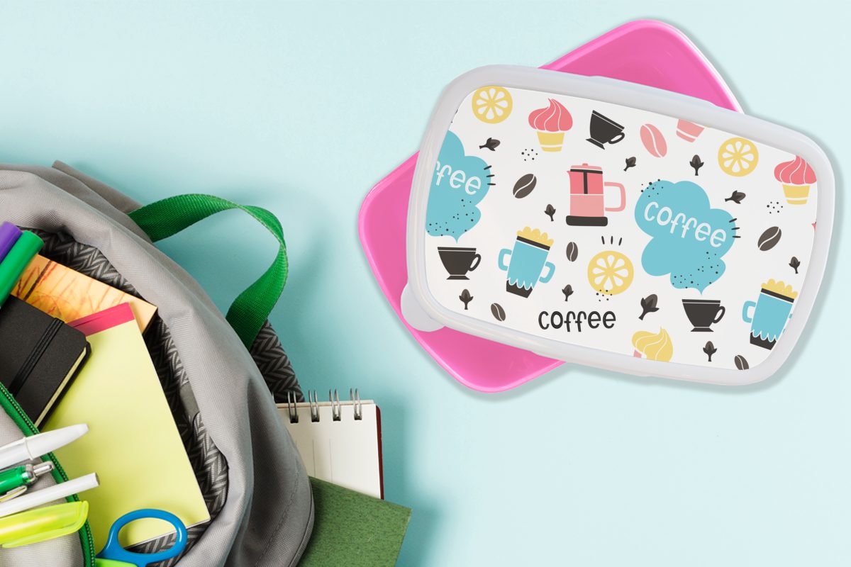 Mädchen, Patronen Kaffeebohnen (2-tlg), Kunststoff Lunchbox rosa - Snackbox, für Kunststoff, Brotbox Kinder, Erwachsene, MuchoWow Brotdose Eiscreme, -