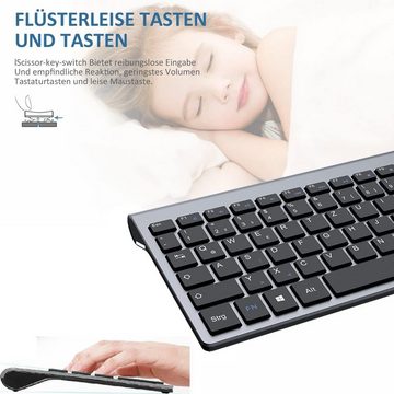 GALENMORO (Deutsch) USB QWERTZ Funk Tastatur- und Maus-Set, Ultradünne Leise Ergonomisch Tastatur für Computer/PC/Laptop/Smart TV
