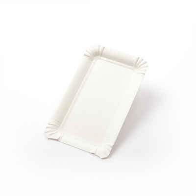Einwegteller 250 Stück Pappteller rechteckig (10×16 cm), ohne Beschichtung, weiß, Frischfaser Kuchenteller Kuchenunterleger Tortenteller Imbissteller