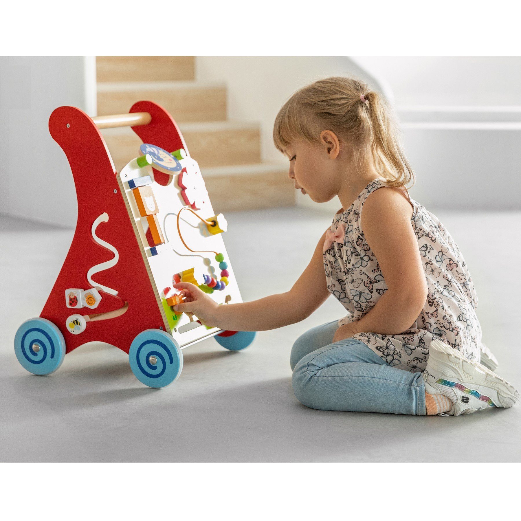 TikTakToo Lauflernwagen Lauflerner, Activity Baby Walker mit Motorikbrett, (Zahnradspiel, Motorikschleife, Spiegel, Spiel-Set), aus FSC-Holz, mit Gummilaufringe – Bild 4 von 5