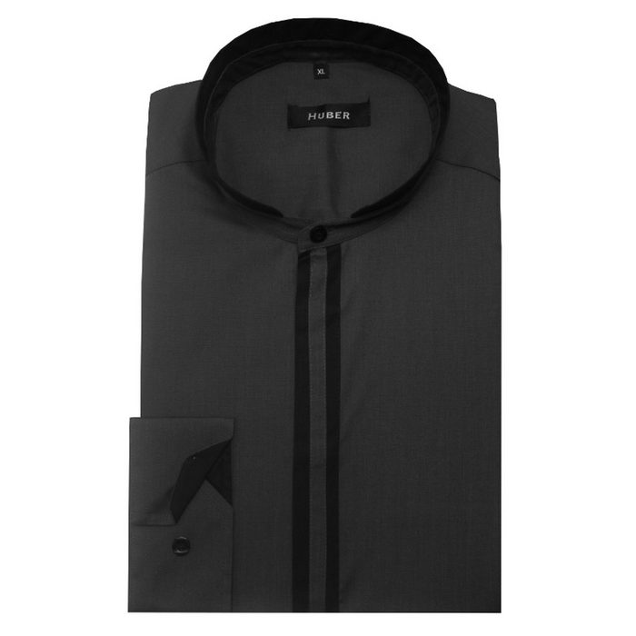 Huber Hemden Langarmhemd HU-0084 Hoher Stehkragen Verdeckte Knopfleiste Kontraststoff Regular Fit - gerader Schnitt Made in EU