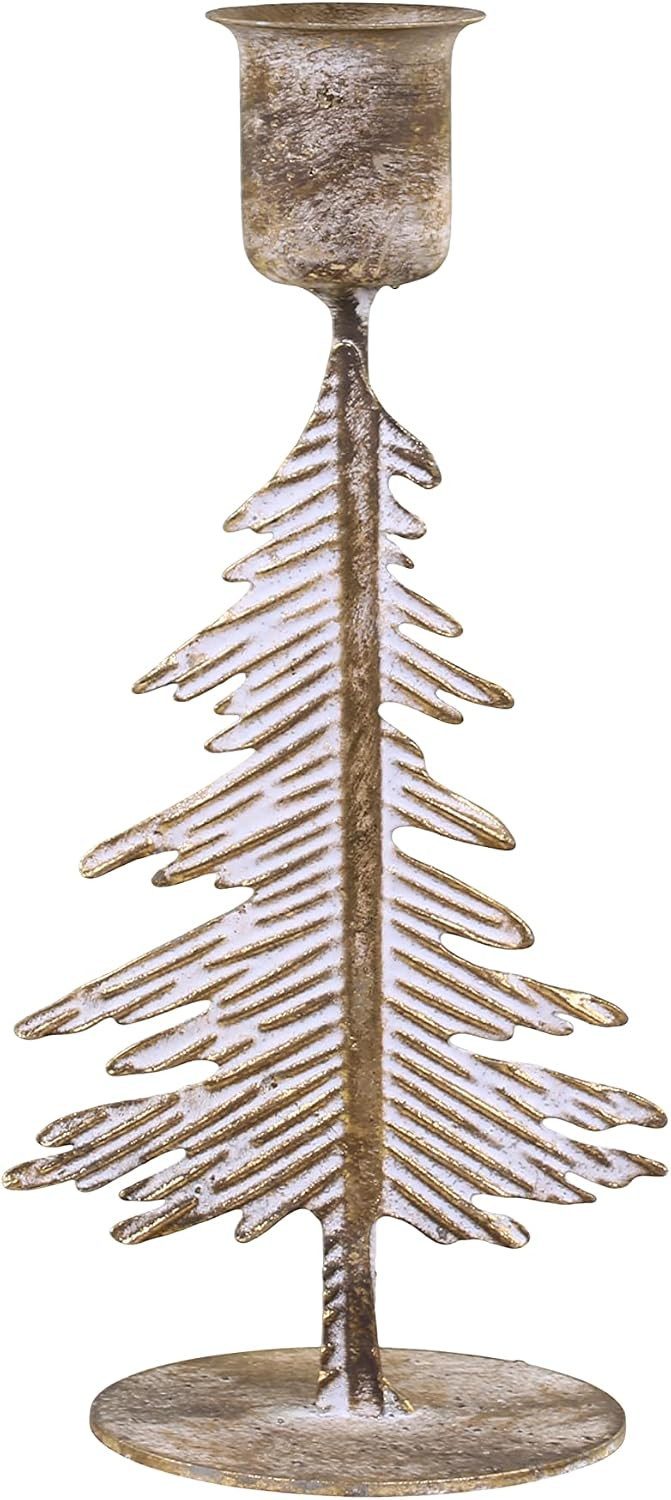 Chic Antique Standkerzenhalter Kerzenständer Tannenbaum Gold Kerzenhalter f. Stabkerzen Antik-Messing, Dekorativer Kerzenständer in Tannenbaumform