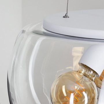 hofstein Hängeleuchte »Tiago« runde Pendellampe aus Metall in weiß, ohne Leuchtmittel, Retro Look, mit transparenten Glasschirmen, 3xE27, Höhe max. 150cm